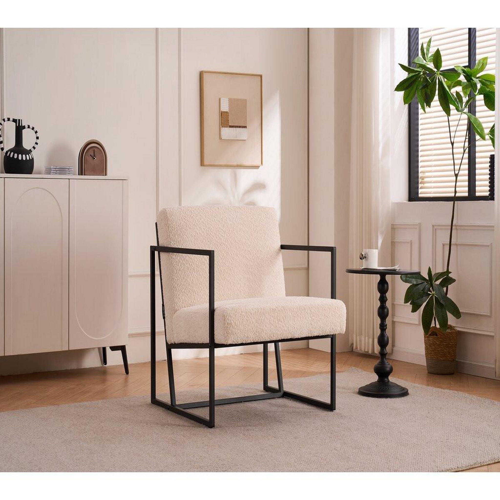 Voir la diapositive 2 : Habitat et Jardin Fauteuil  kennedy  en velours et métal - 73. 5 x 75.5 x 81 cm - crème