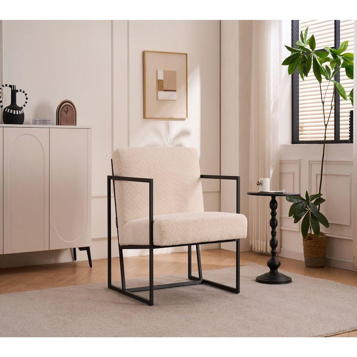 Habitat et Jardin Fauteuil  Kennedy  en velours et métal - 73. 5 x 75.5 x 81 cm - Crème