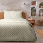 FUTURE HOME Parure de lit double à rayures fleurie effet lin. Coloris disponibles : Beige