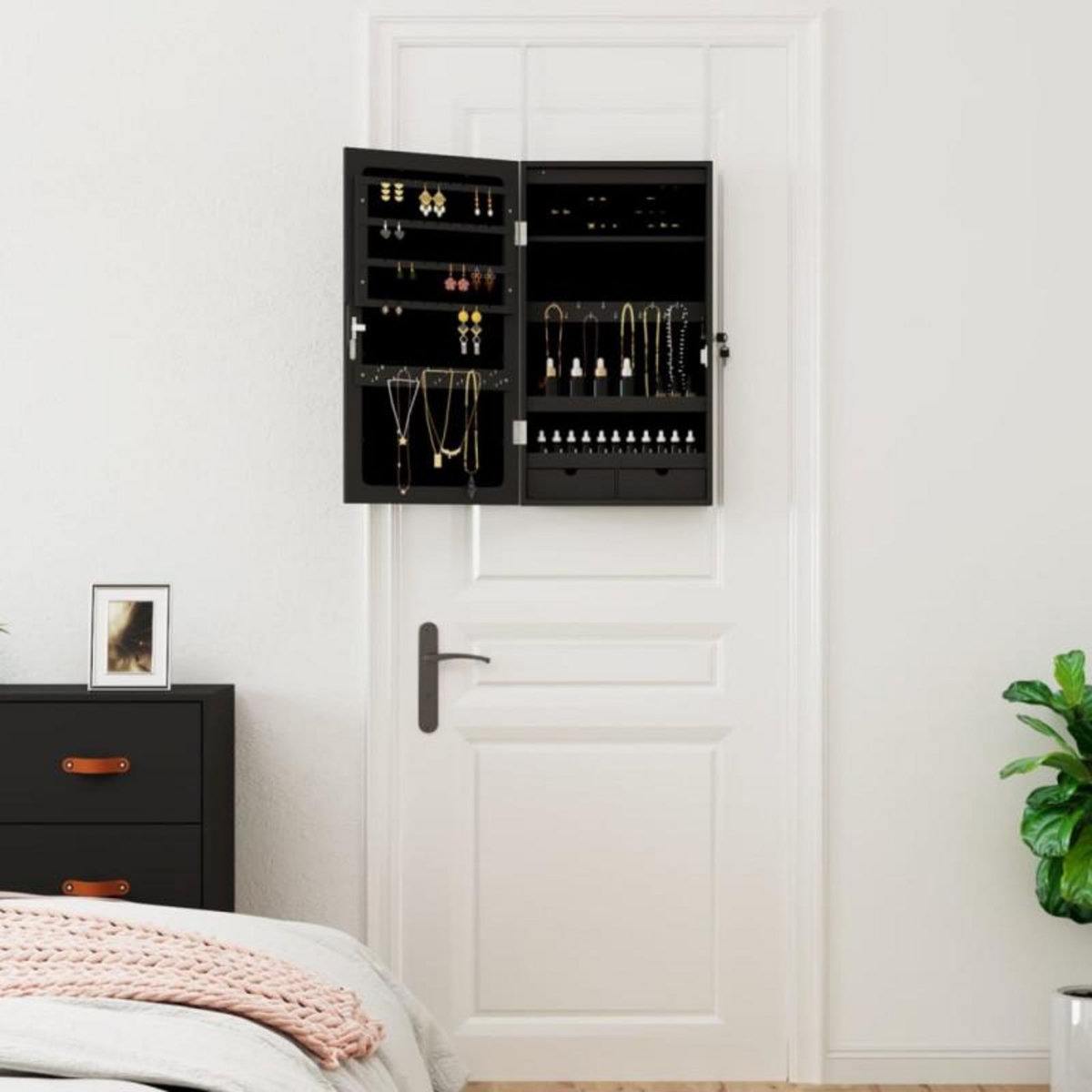 VIDAXL Armoire à bijoux avec miroir et éclairage LED mural noir