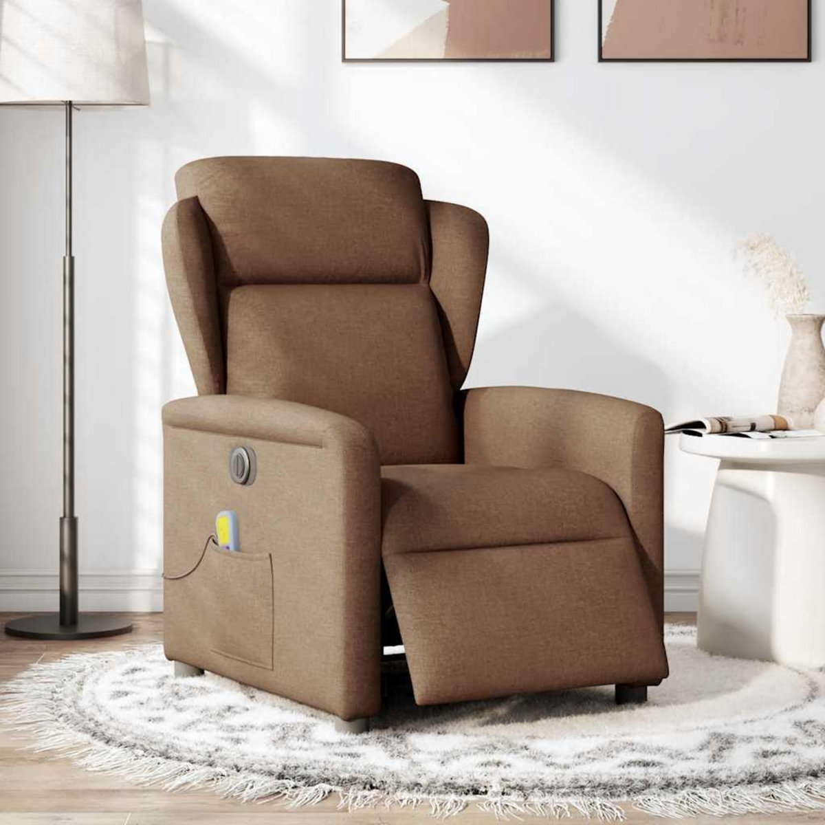 VIDAXL Fauteuil inclinable de massage electrique marron tissu