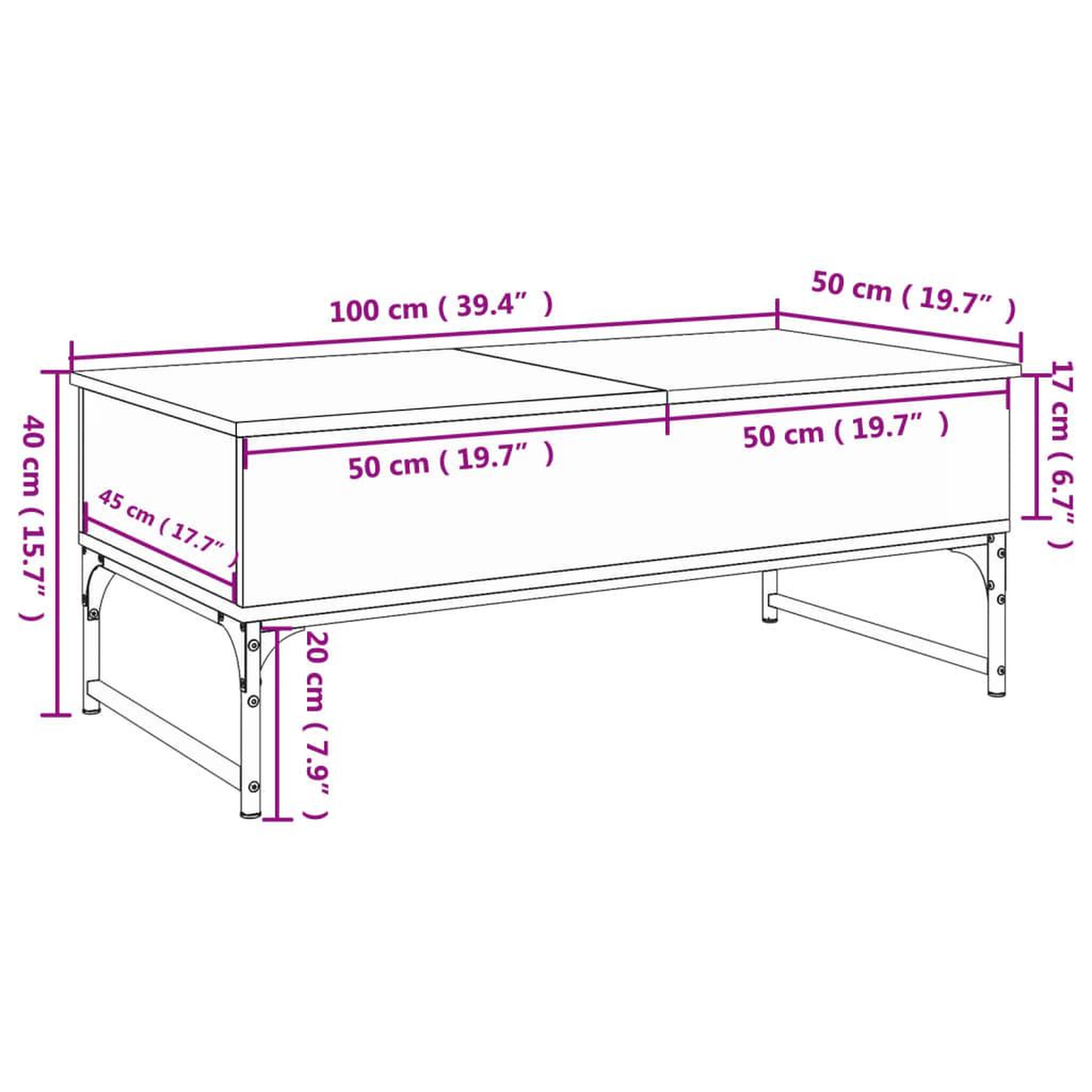 Voir la diapositive 6 : VIDAXL Table basse noir 100x50x40 cm bois d'ingenierie et metal