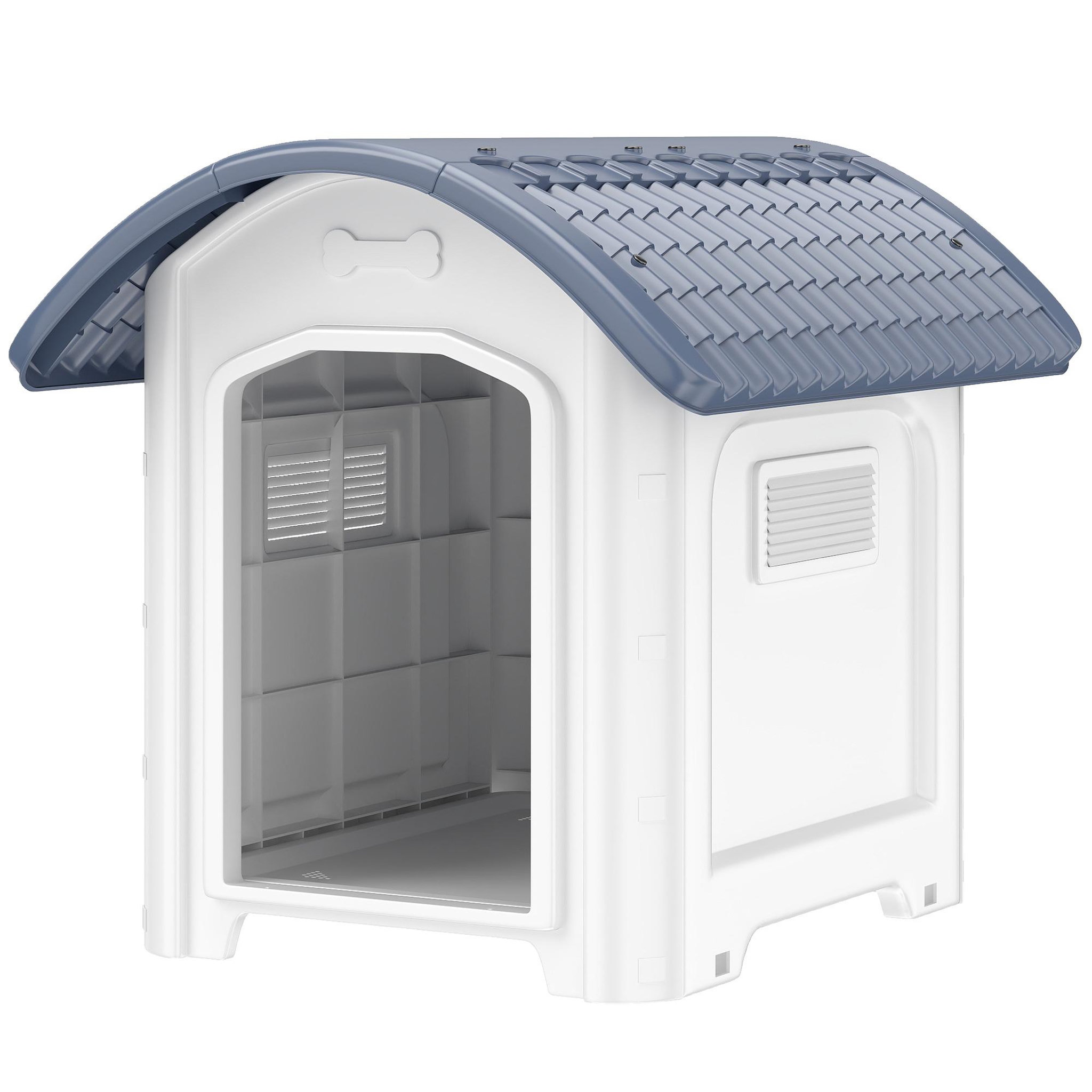 Voir la diapositive 5 : PAWHUT Niche chien plastique design bicolore gris blanc toit cintré 71 x 60 x 63 cm