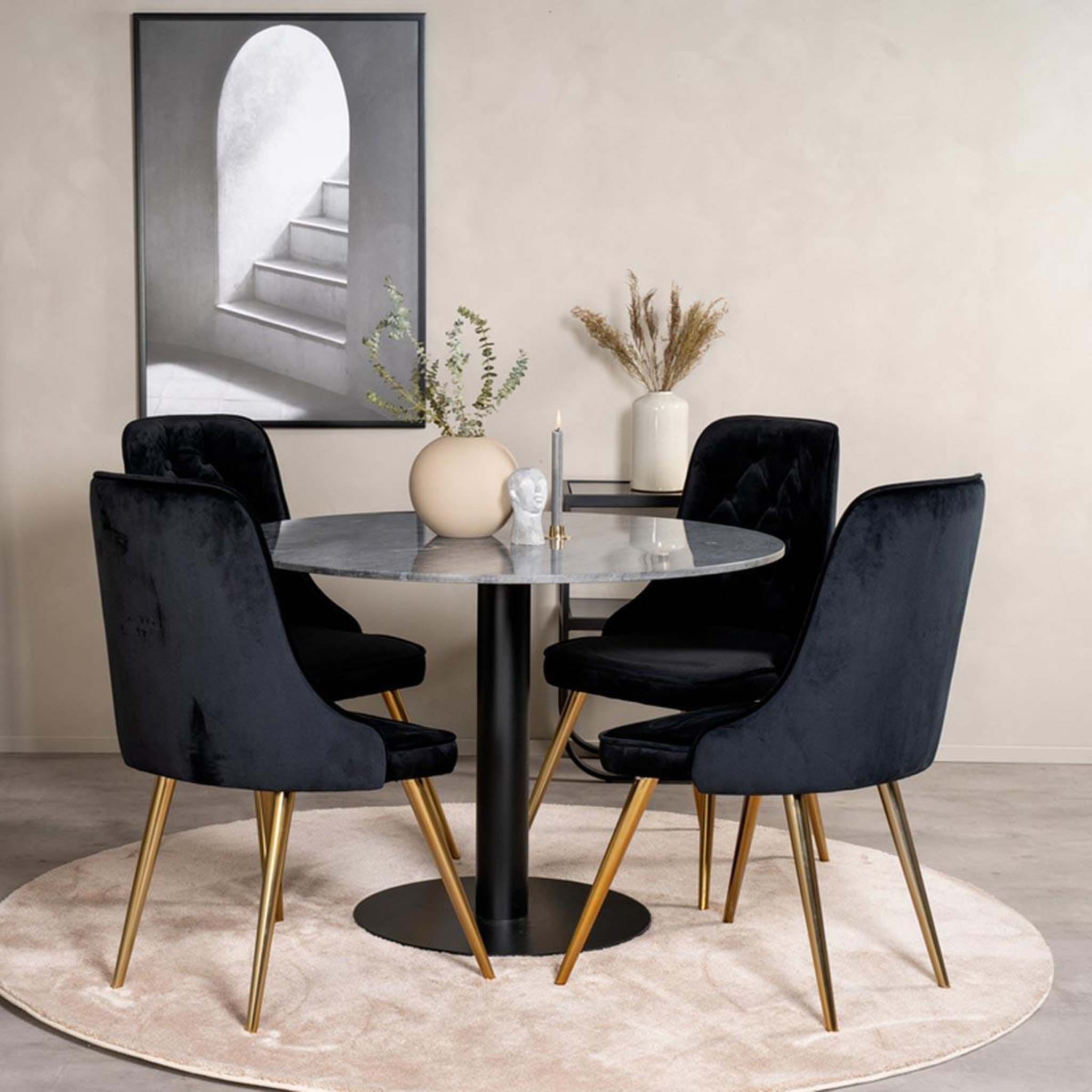 Voir la diapositive 4 : Paris Prix Ensemble Table à Manger & 4 Chaises  Estelle I & Deluxe II  106cm Gris Foncé & Noir