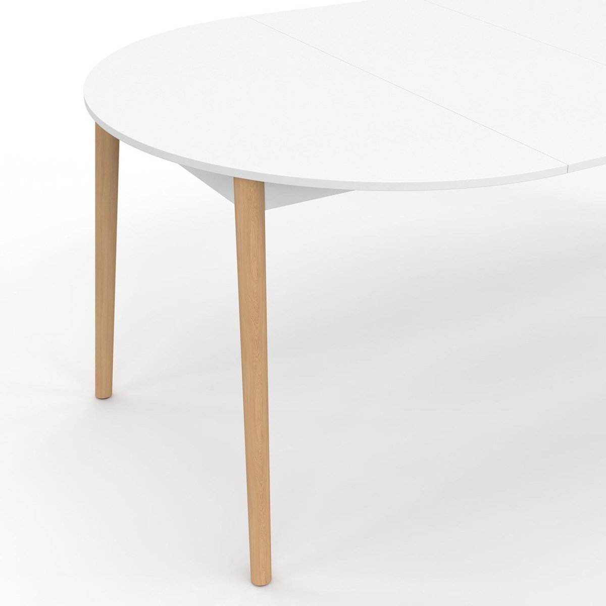 ID MARKET Table à manger extensible ronde ANGELA 4-10 personnes blanc pied bois 110 - 200 cm