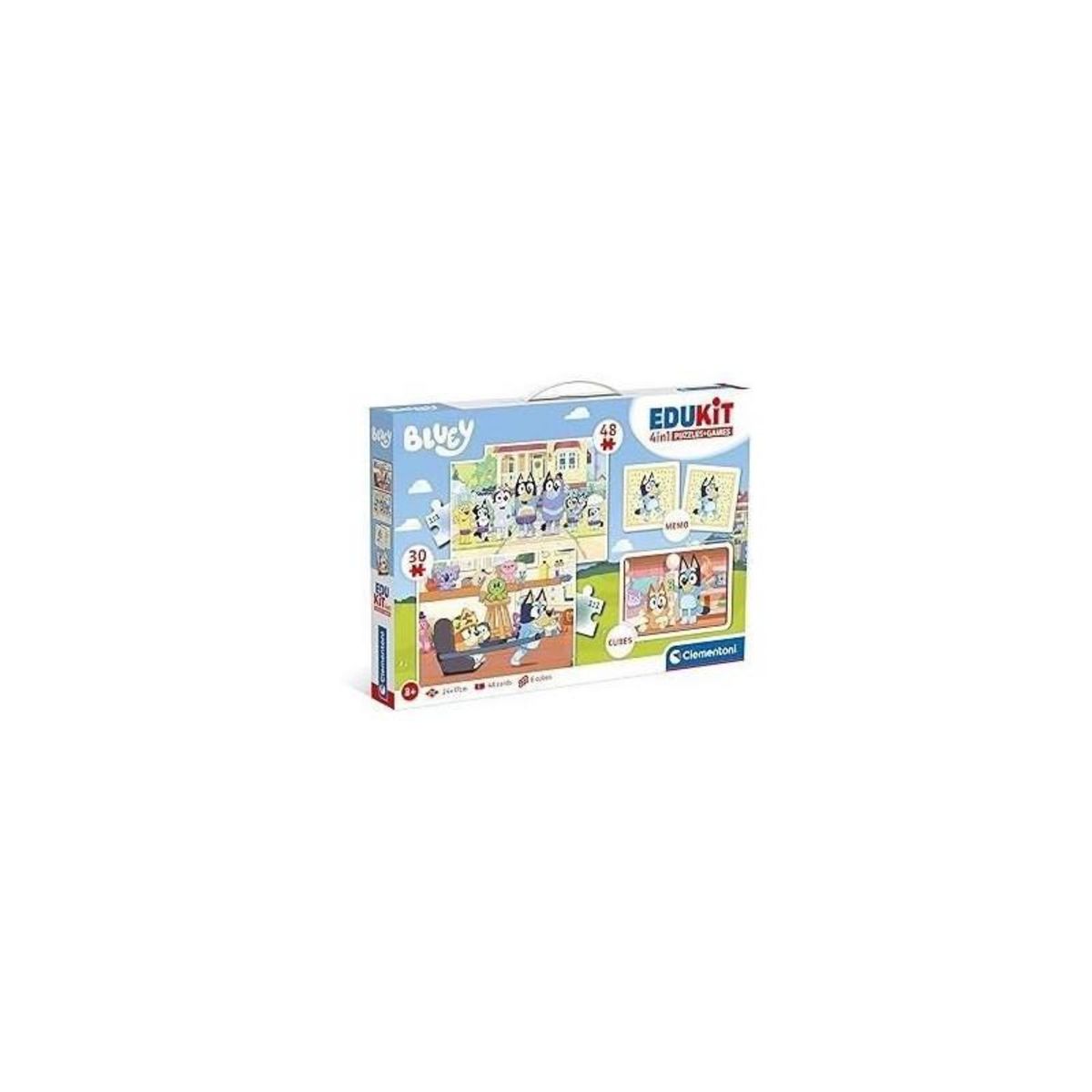 CLEMENTONI Clementoni - Edukit - Bluey - Coffret apprentissage 4 en 1 - 2 puzzles, 1 mémo, 1 jeu de 6 cubes - Fabriqué en Italie - Dés 4