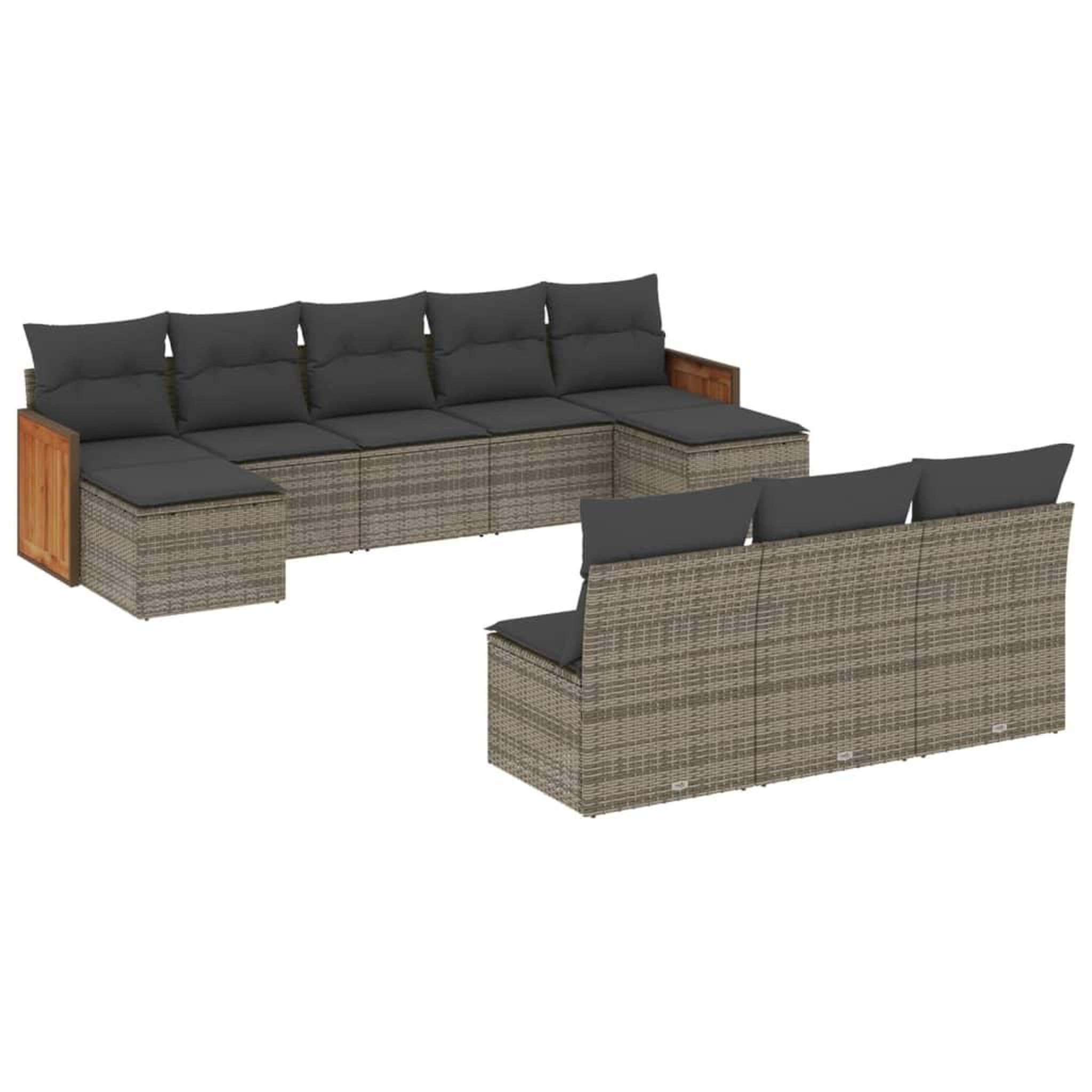 Voir la diapositive 2 : VIDAXL Salon de jardin avec coussins 10 pcs gris resine tressee