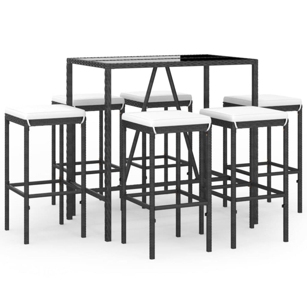 VIDAXL Ensemble de bar de jardin 7 pcs avec coussins noir poly rotin