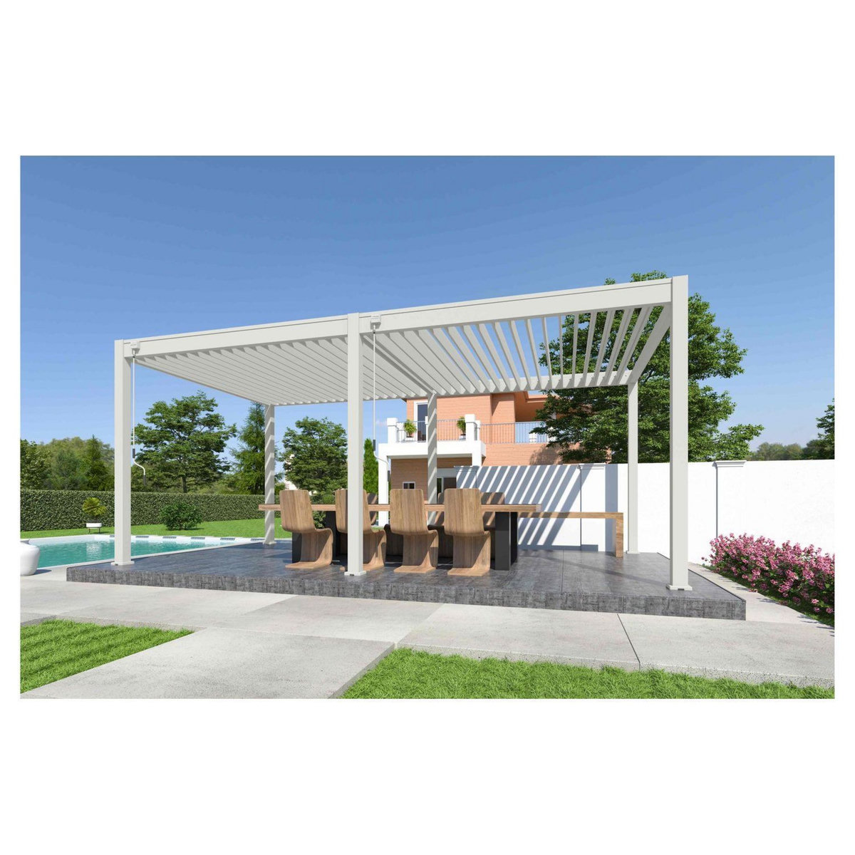 OMBREA Pergola bioclimatique autoportée 3x6 m - Aluminium - Blanc - VS OmBREA®