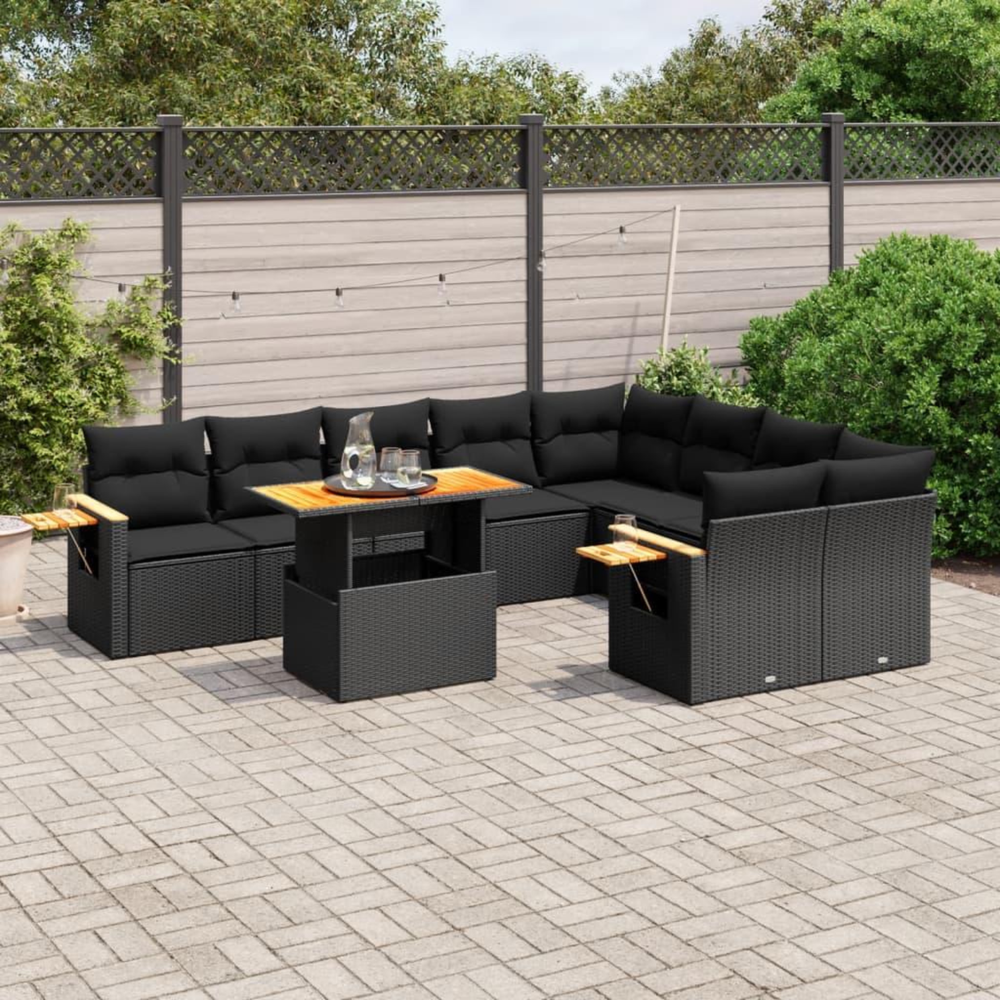 VIDAXL Salon de jardin 10 pcs avec coussins noir resine tressee