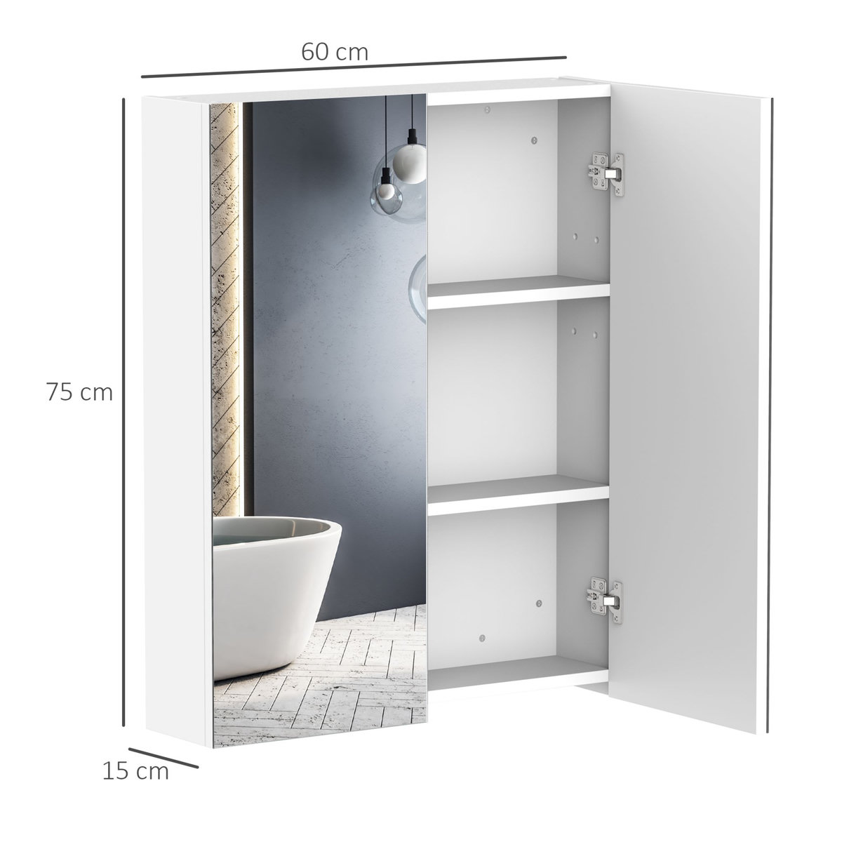 HOMCOM Armoire avec miroir en bois rangement salle de bain fermeture porte tampon MDF blanc