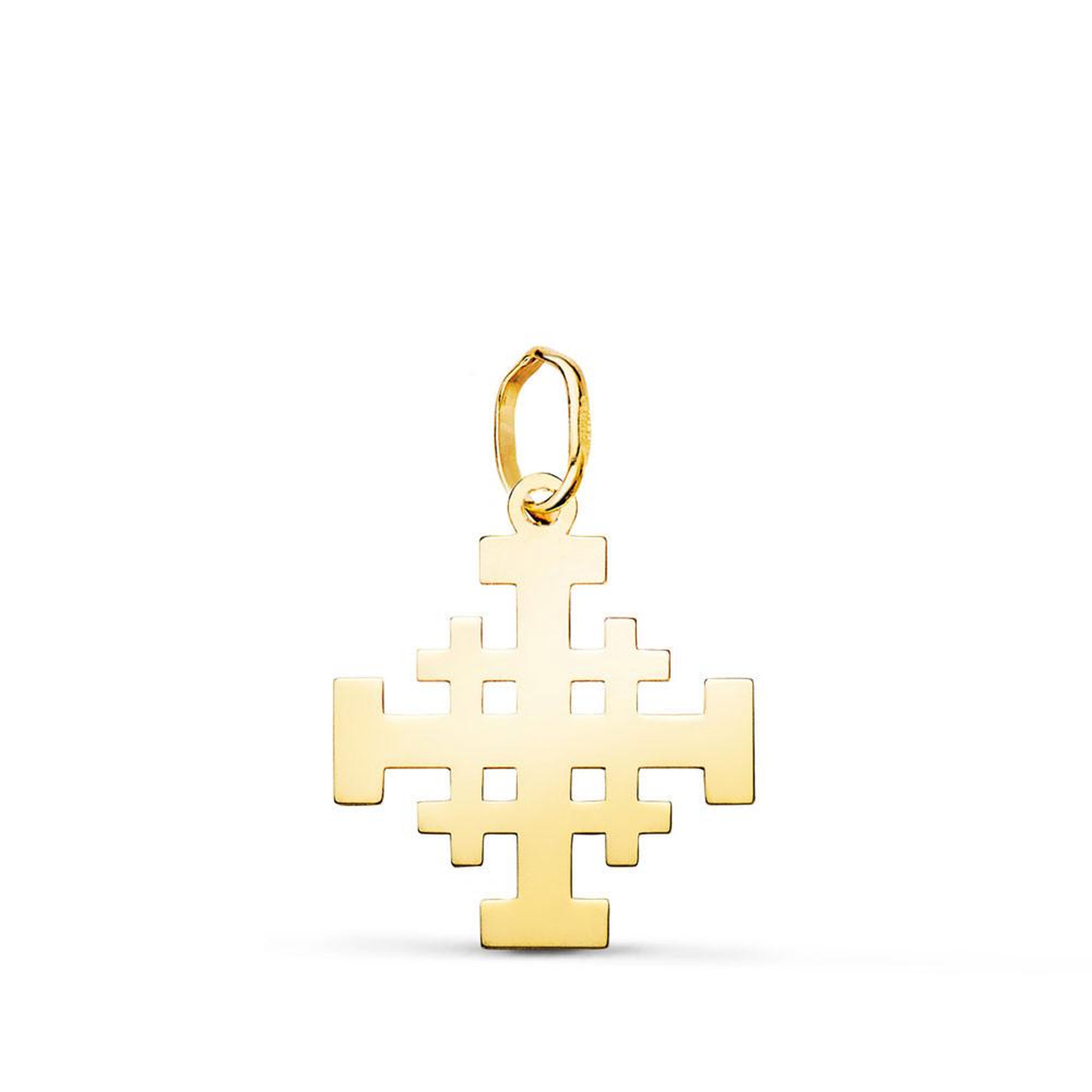 L'ATELIER D'AZUR Pendentif Médaille Or 18 Carats 750 Jaune - Croix de Jérusalem - Chaine Offerte - Moyen Modèle
