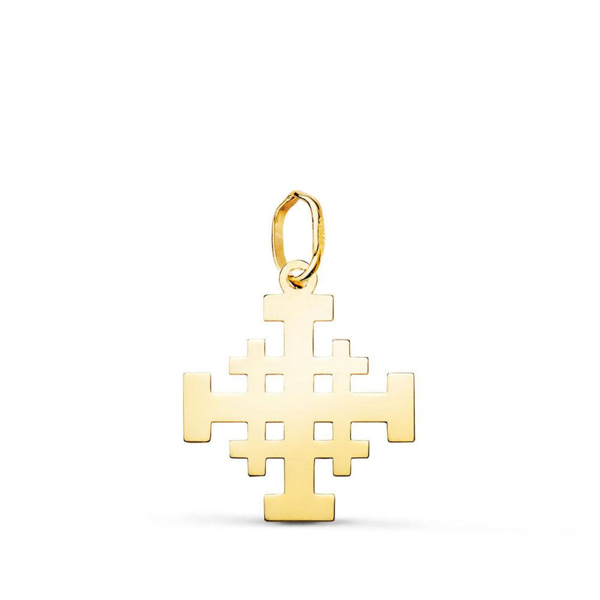 L'ATELIER D'AZUR Pendentif Médaille Or 18 Carats 750 Jaune - Croix de Jérusalem - Chaine Offerte - Moyen Modèle