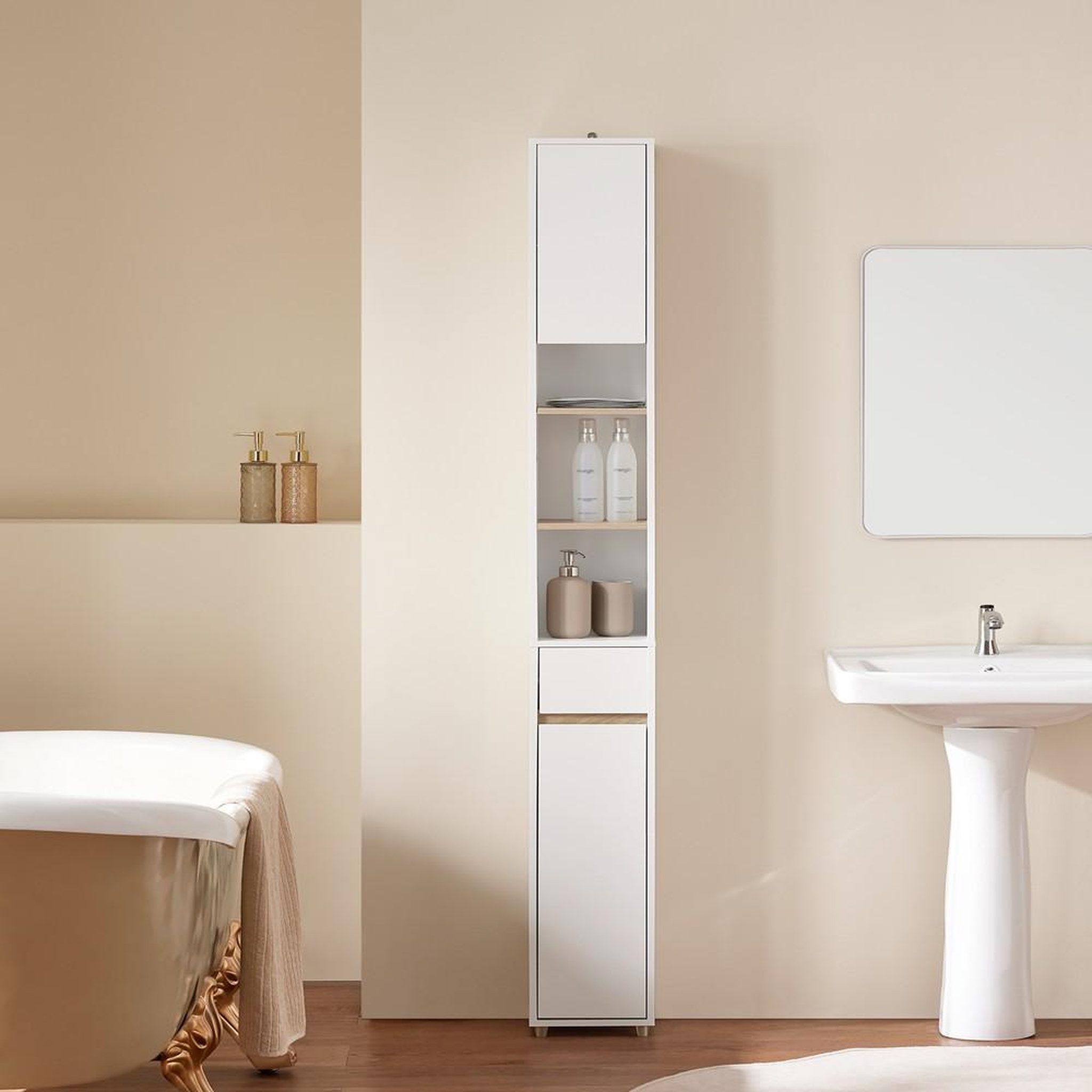 Voir la diapositive 2 : SOBUY SoBuy - Colonne De Salle De Bain à un tiroir - Moderne - BZR34