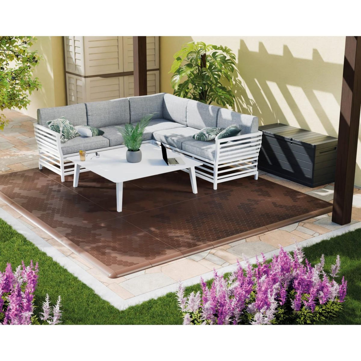 INTEC Lot de 6 Dalles de sol Clipsables Marron Taupe 116x76x3cm Polypropylène Revêtement de Sol Modulable 4.61m2 INTEC