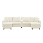 MERAX Canapé d'angle panoramique fixe 4 places tissu. Coloris disponibles : Gris, Beige