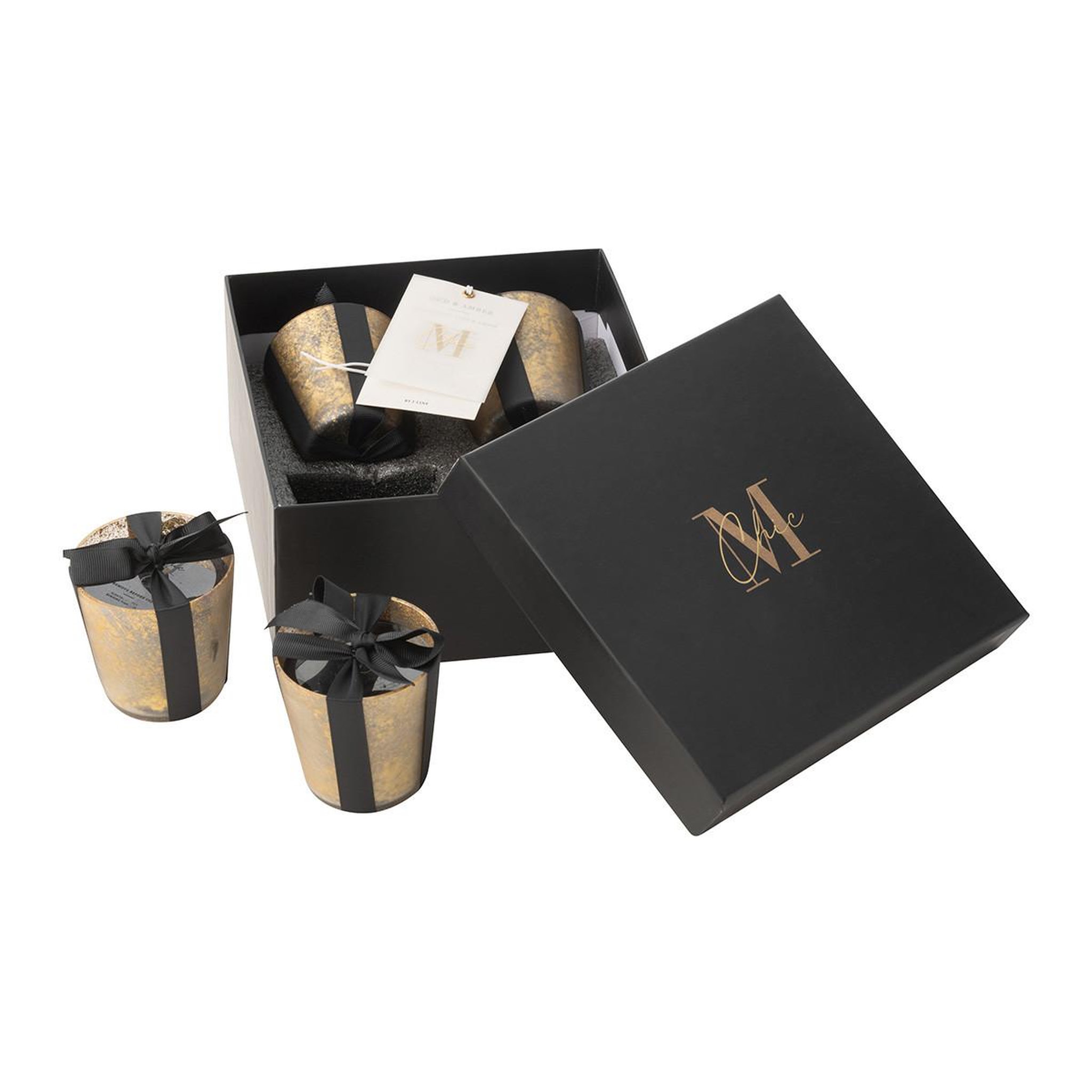 Voir la diapositive 2 : J-LINE Lot de 4 bougies parfumées  m-chic  7cm oud & amber