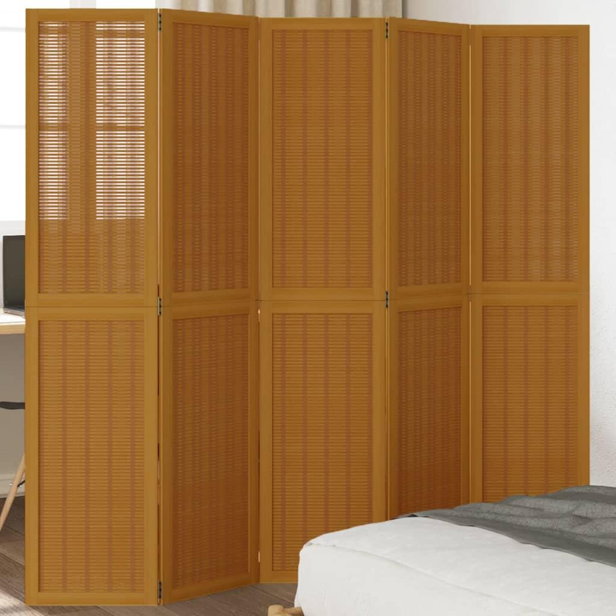 VIDAXL Cloison de separation 5 panneaux marron bois paulownia massif