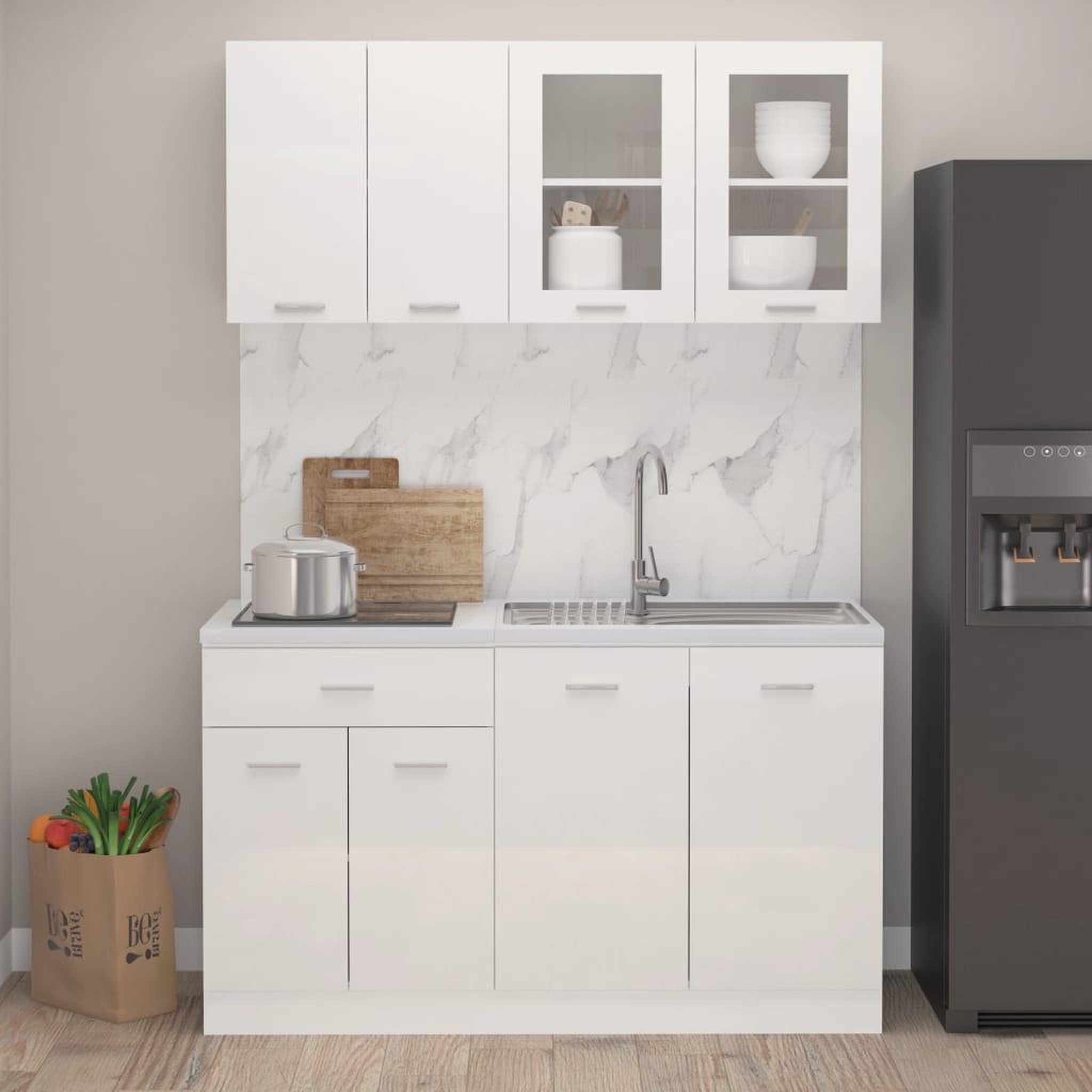 Voir la diapositive 1 : VIDAXL Ensemble de meubles de cuisine 4 pcs Blanc brillant Agglomere