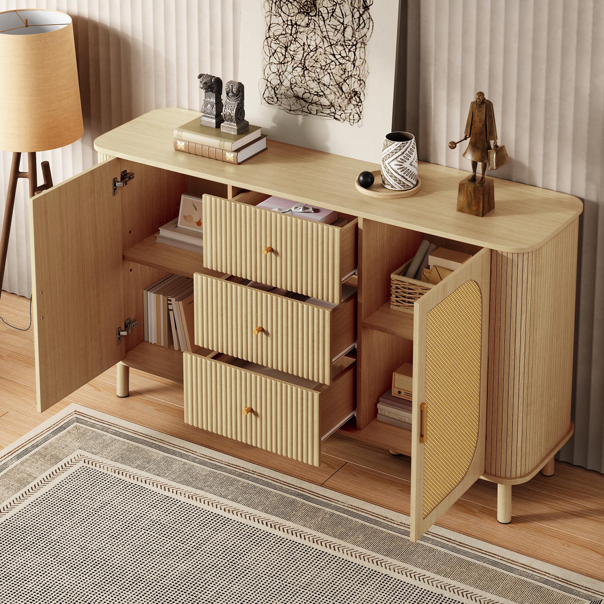 Voir la diapositive 5 : MERAX Buffet 2 porte(s) 3 tiroir(s) - 140 cm naturel mdf
