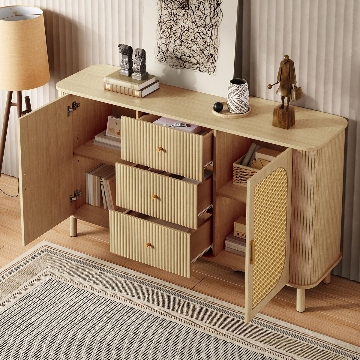 MERAX Buffet 2 porte(s) 3 tiroir(s) - 140 cm naturel mdf