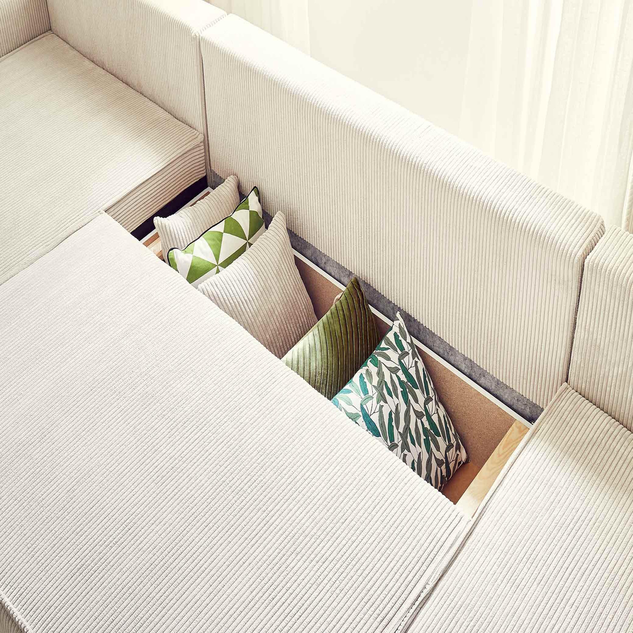 Voir la diapositive 3 : BEST MOBILIER Dellia - canapé panoramique en u - 7 places - convertible - avec coffre - en velours côtelé