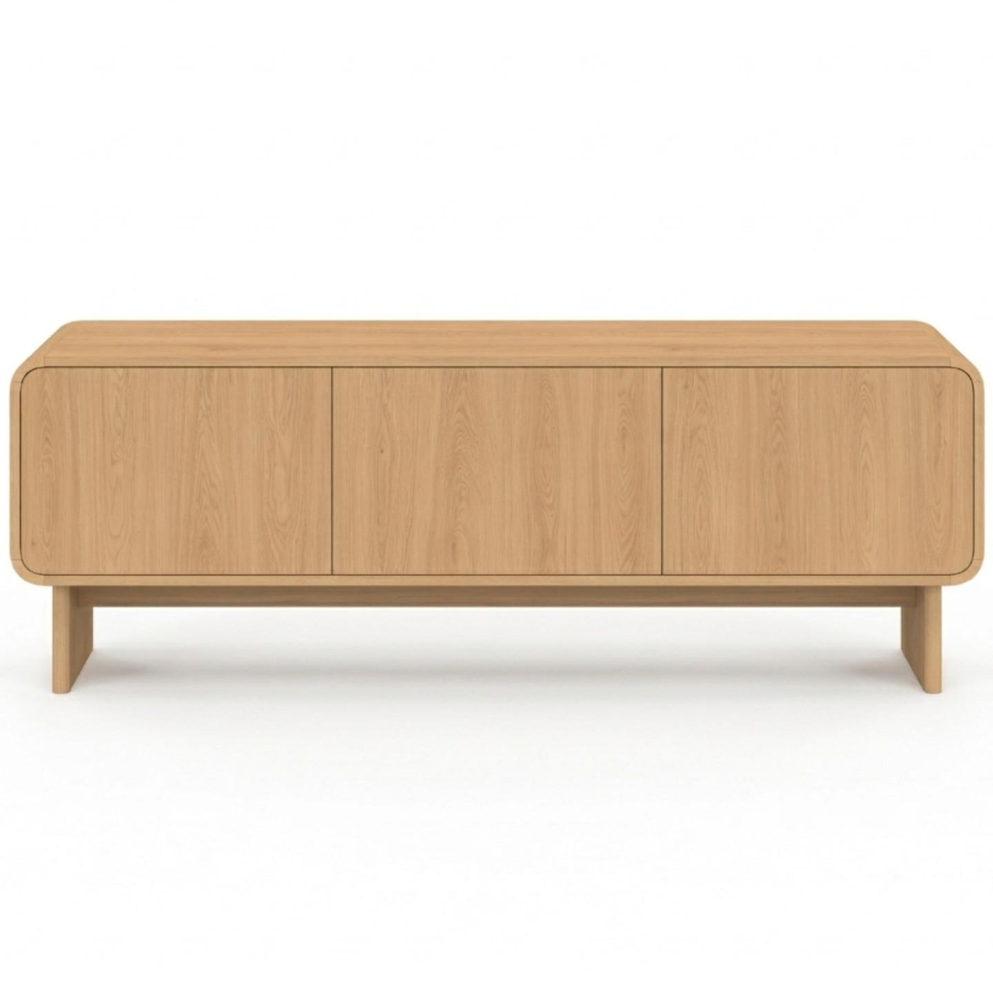 ID MARKET Meuble tv 140 cm capucine 3 portes façon hêtre design arrondi