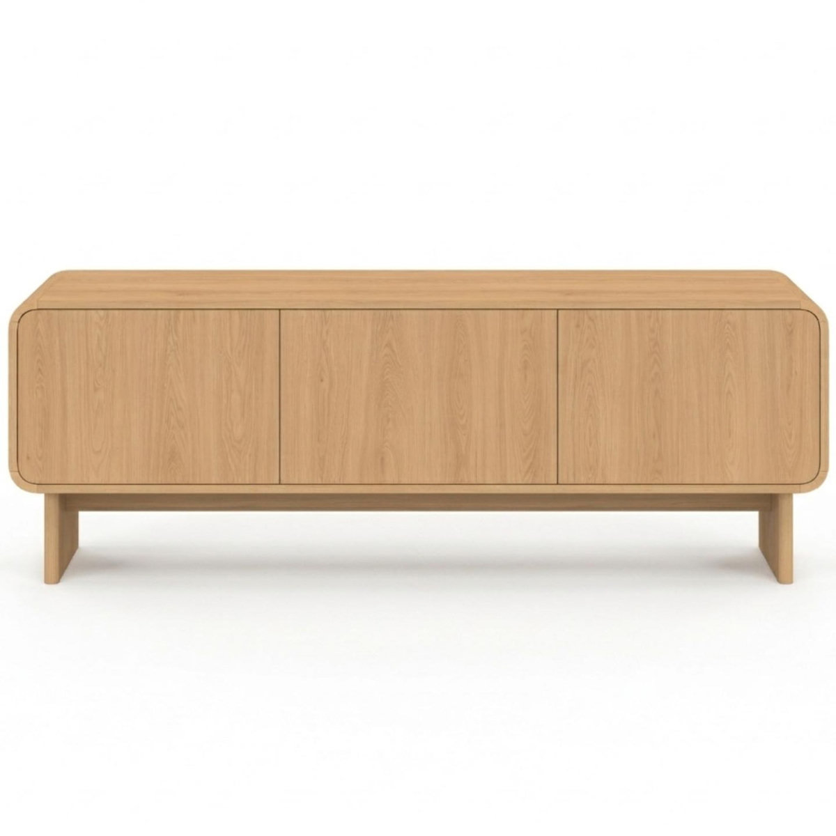 ID MARKET Meuble TV 140 cm CAPUCINE 3 portes façon hêtre design arrondi