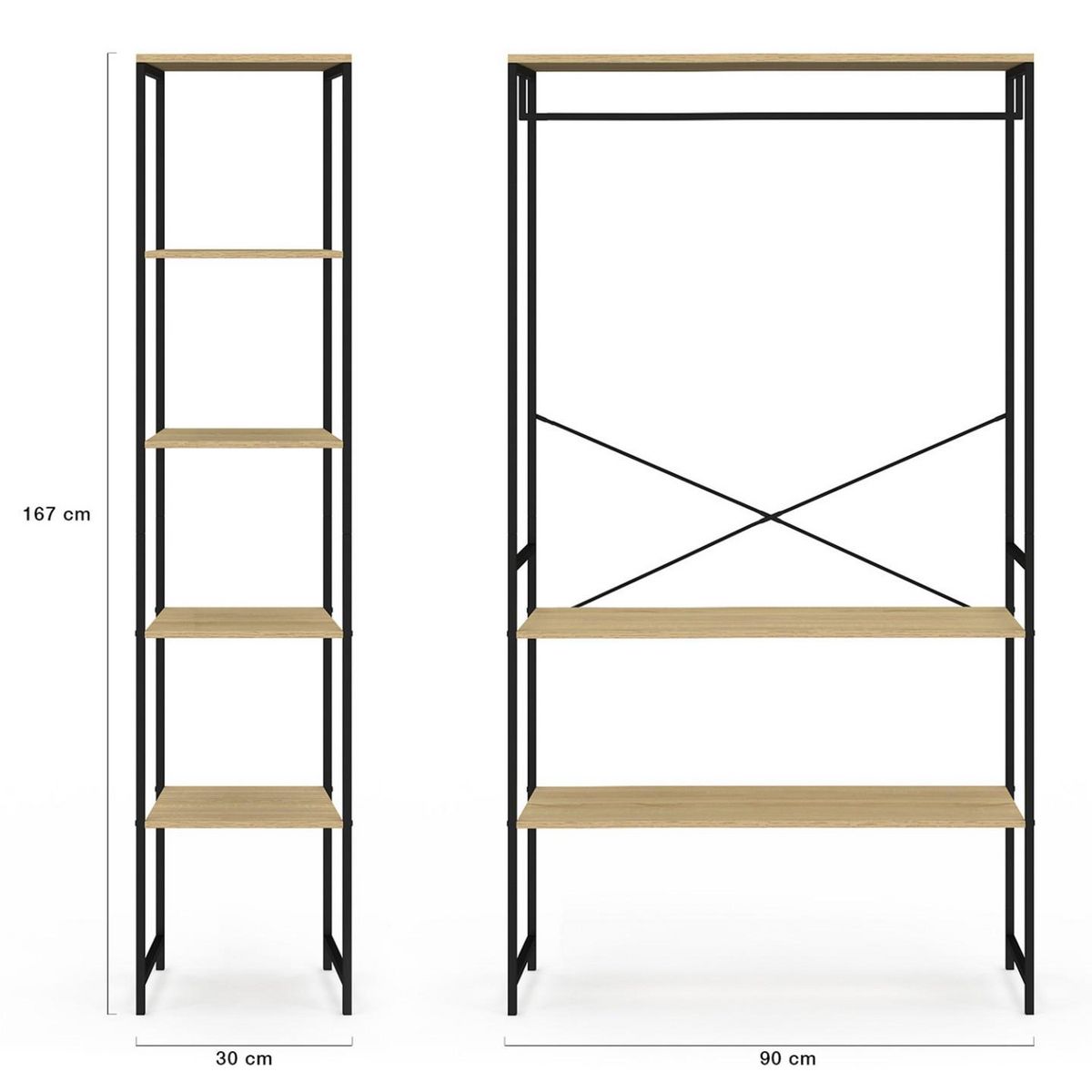 ID MARKET Dressing d'angle modulable double penderie L. 90 / 123 cm DETROIT design industriel