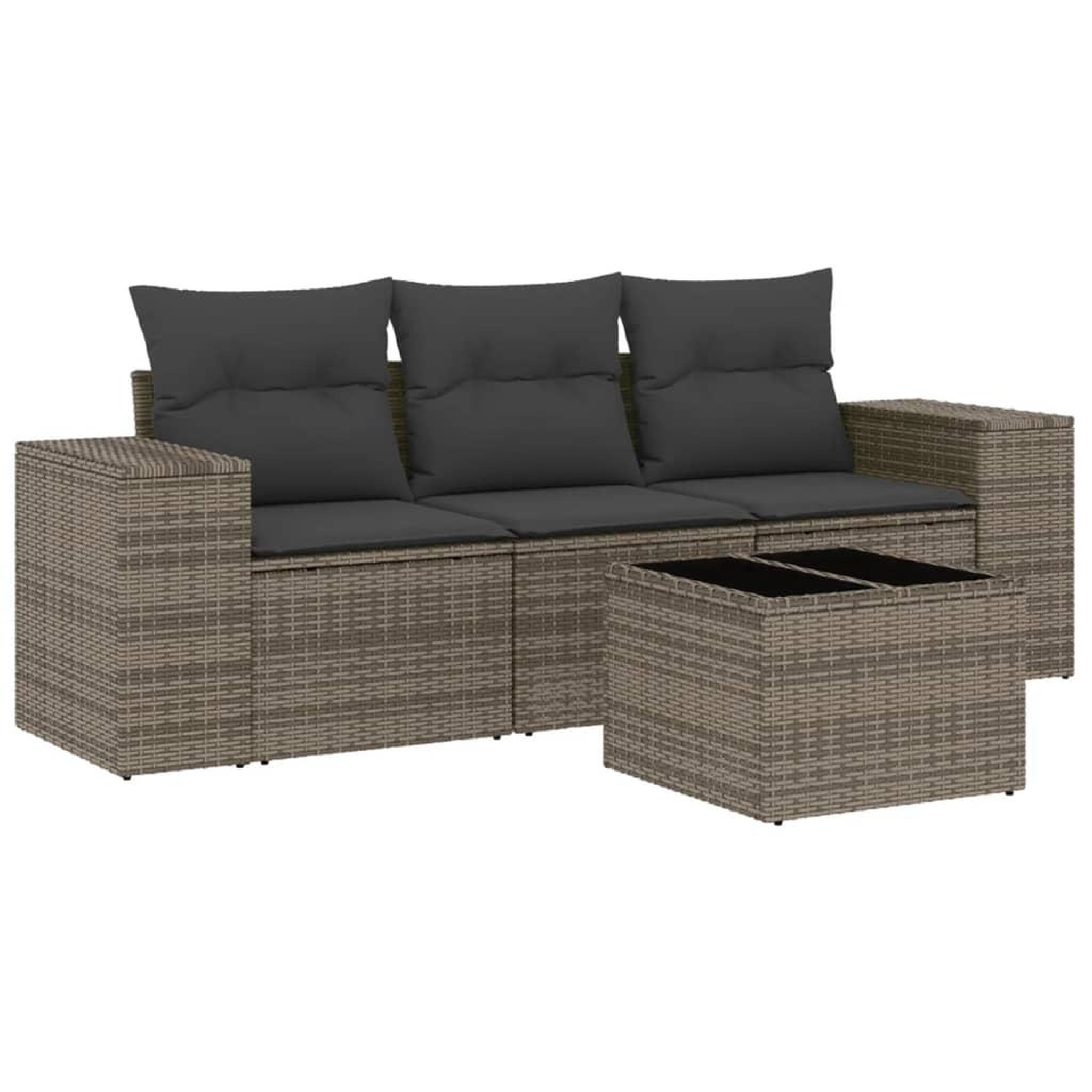 Voir la diapositive 2 : VIDAXL Salon de jardin 4 pcs avec coussins gris resine tressee
