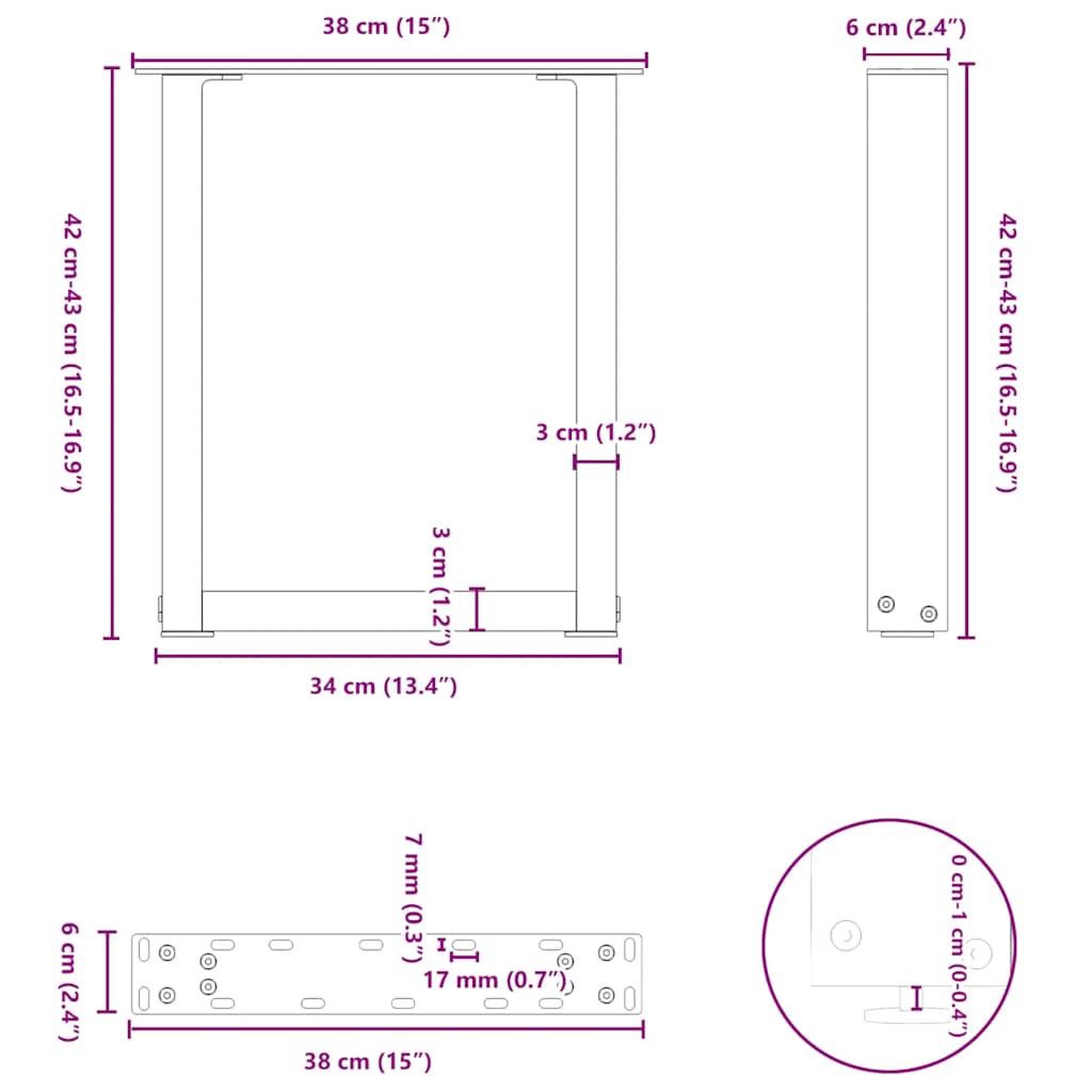 Voir la diapositive 6 : VIDAXL Pieds de table basse forme de U 2 pcs anthracite 38x(42-43) cm