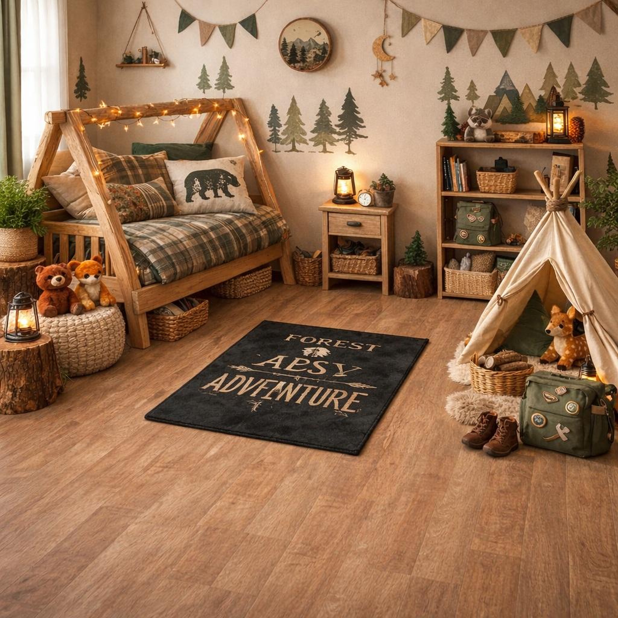 Voir la diapositive 3 : Eden Tapis enfant aventure forêt design et moderne