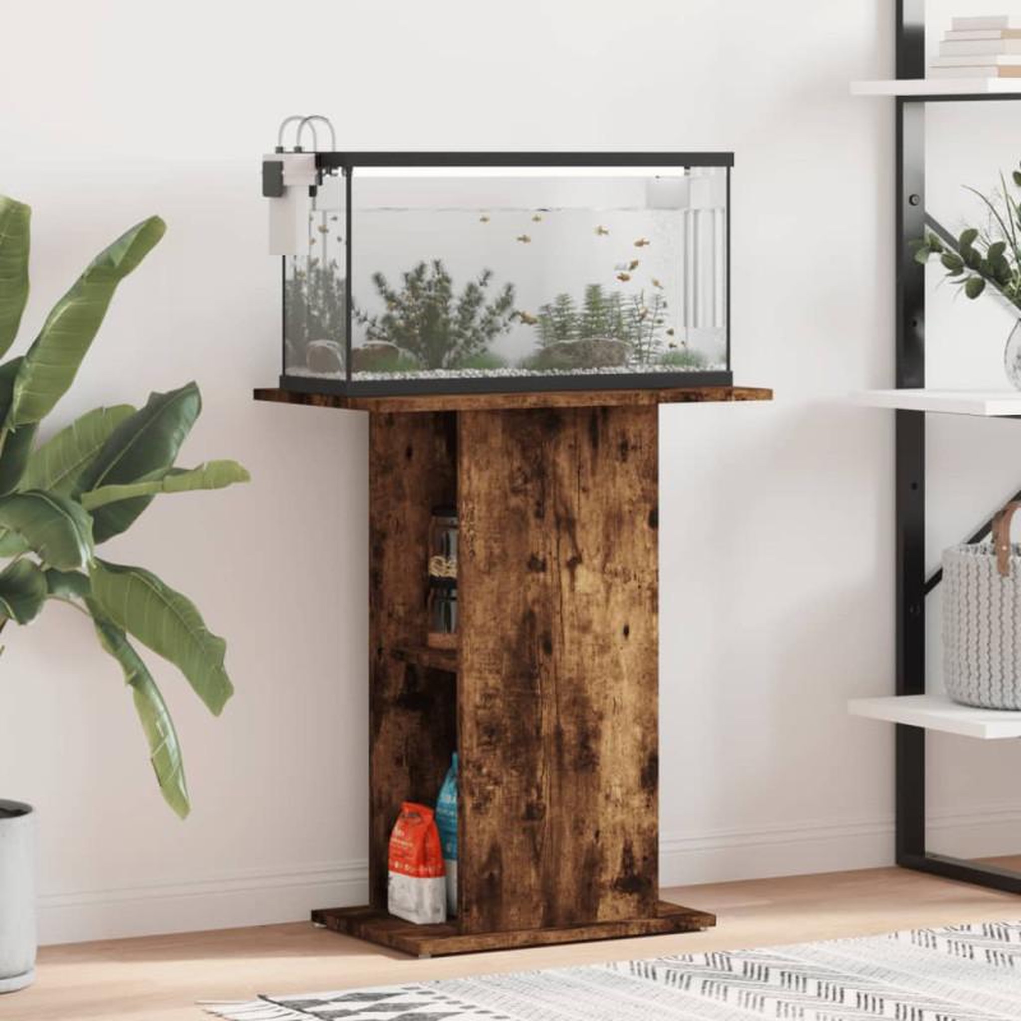 Voir la diapositive 1 : VIDAXL Support d aquarium chêne fumé 60,5x36x72,5 cm bois d ingénierie