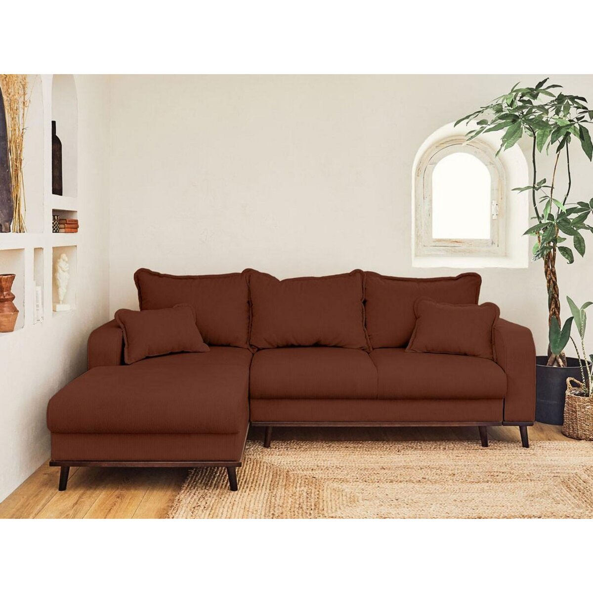 LISA DESIGN Albane - canapé d'angle gauche - 4 places - convertible avec coffre - en velours côtelé