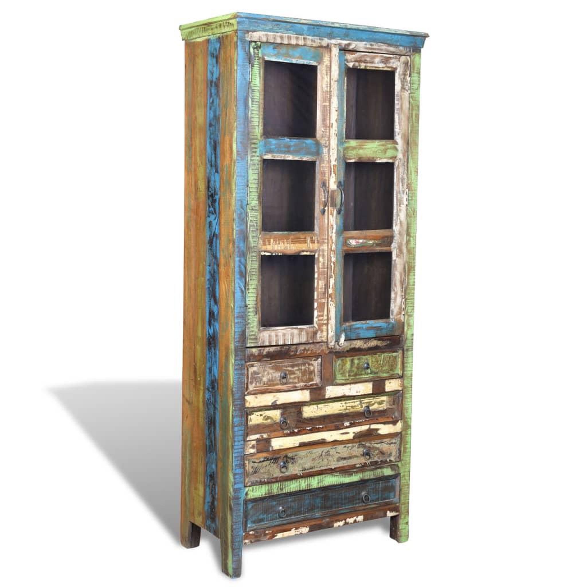 Voir la diapositive 4 : VIDAXL Bibliotheque multicolore 5 tiroirs et 2 portes Bois recupere