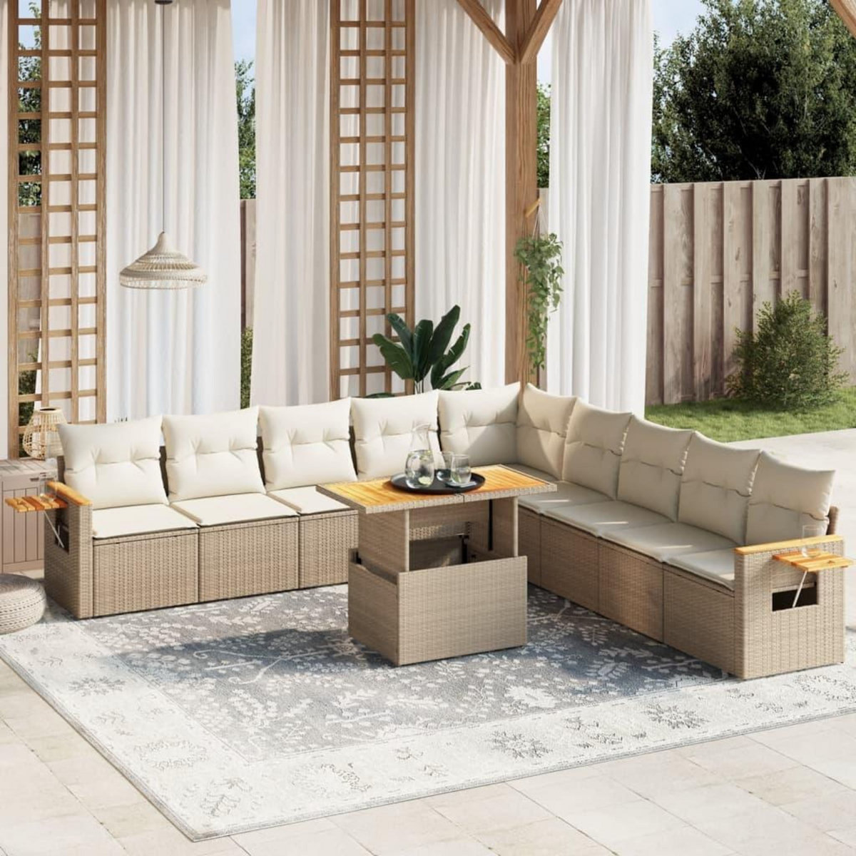 VIDAXL Salon de jardin 11 pcs avec coussins beige resine tressee