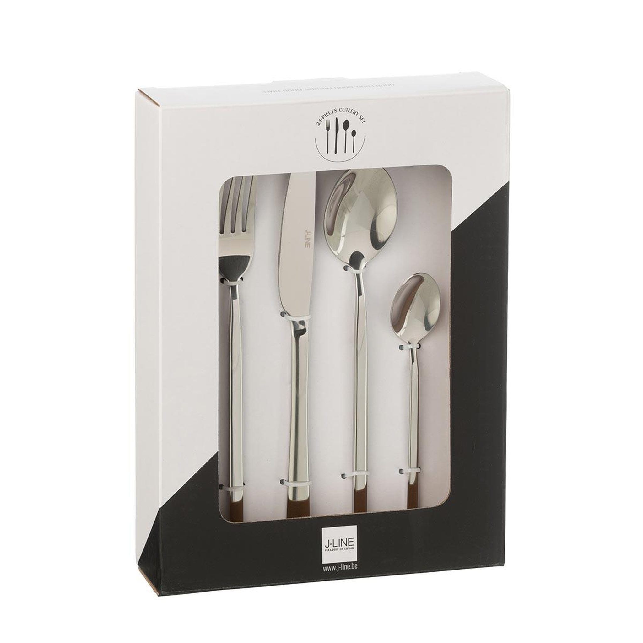 Voir la diapositive 4 : J-LINE Ménagère 24 Pièces en Inox  Brillant  27cm Argent