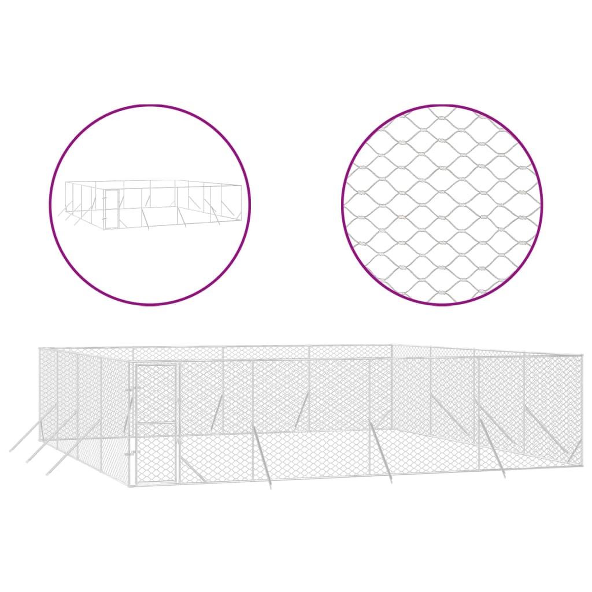 Voir la diapositive 2 : VIDAXL Chenil d'exterieur pour chiens argente 8x8x2 m acier galvanise