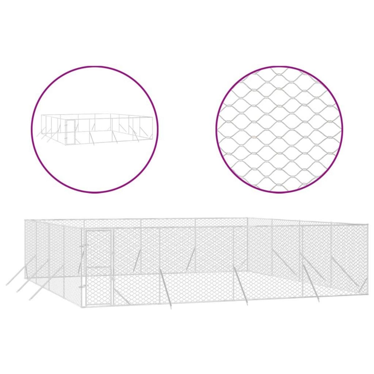 VIDAXL Chenil d'exterieur pour chiens argente 8x8x2 m acier galvanise