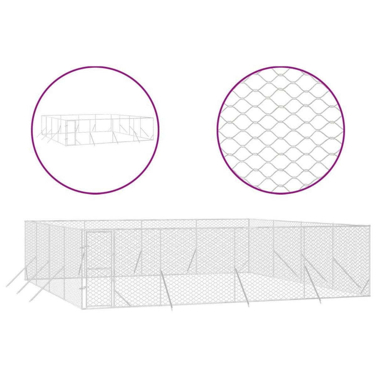 VIDAXL Chenil d'exterieur pour chiens argente 8x8x2 m acier galvanise