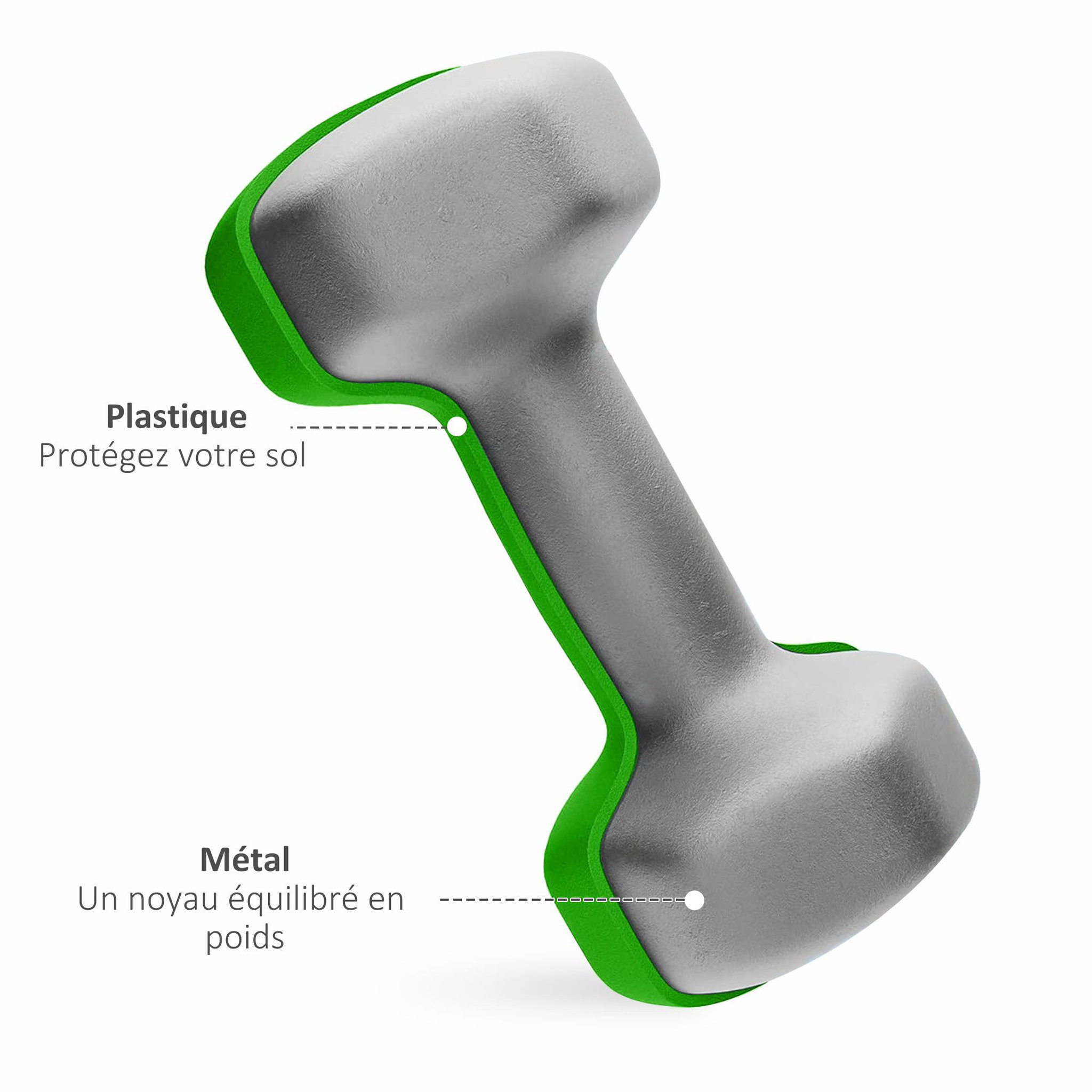 Voir la diapositive 6 : HOMCOM Support noir pour 6 haltères vinyles - 6 haltères incluses total 24 kg - noir gris vert