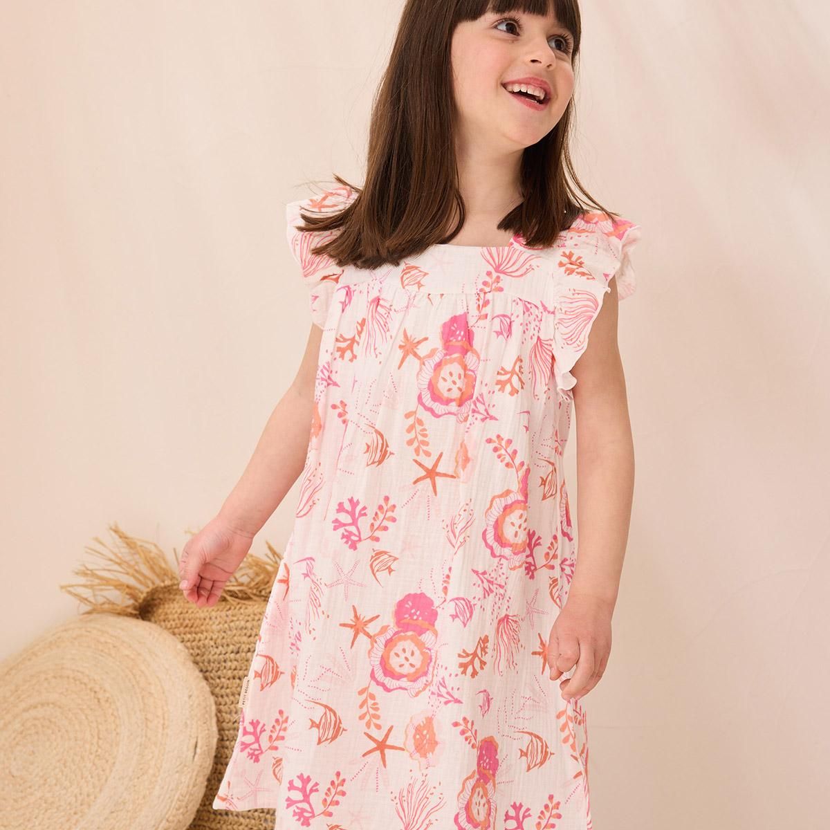 Petit Béguin Robe enfant en gaze de coton Bahamas