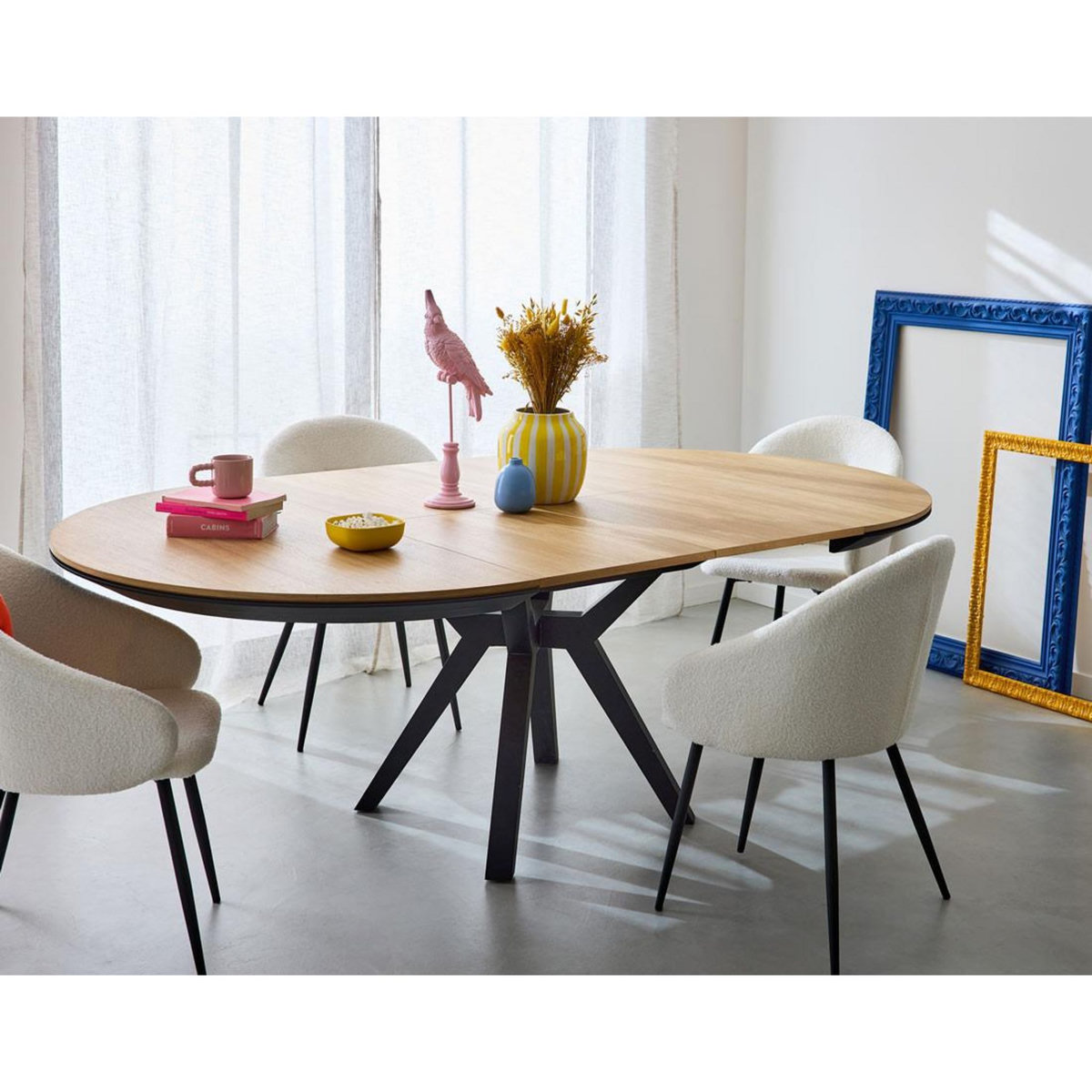 LISA DESIGN Pampa - table à manger ronde extensible - effet bois et noir - 4 à 8 personnes