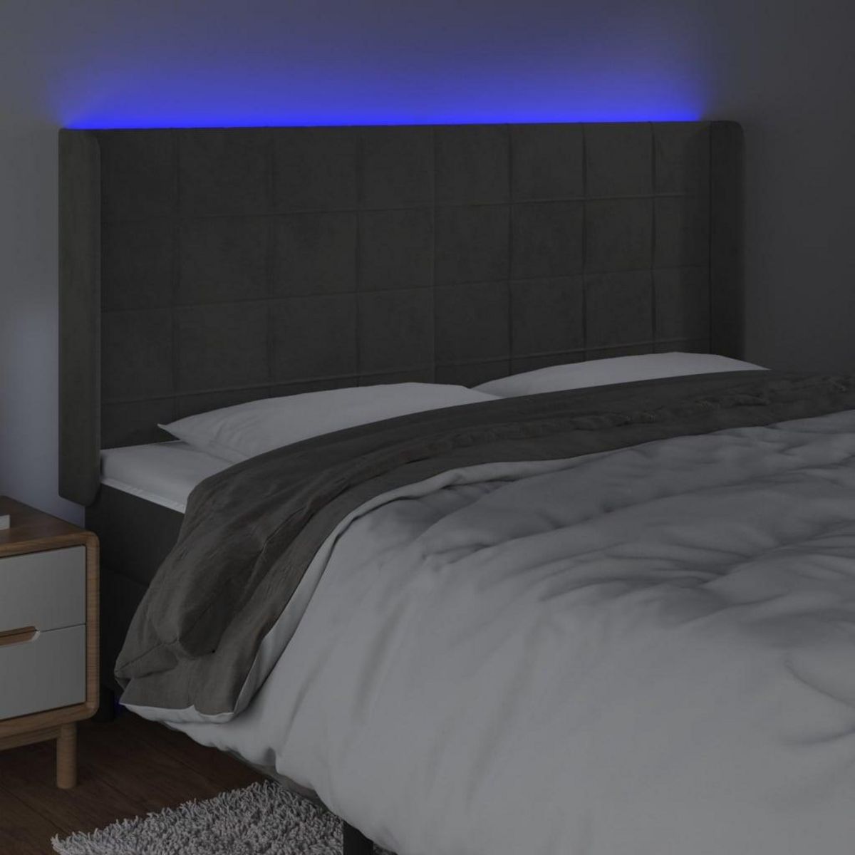VIDAXL Tete de lit a LED Gris fonce 183x16x118/128 cm Velours