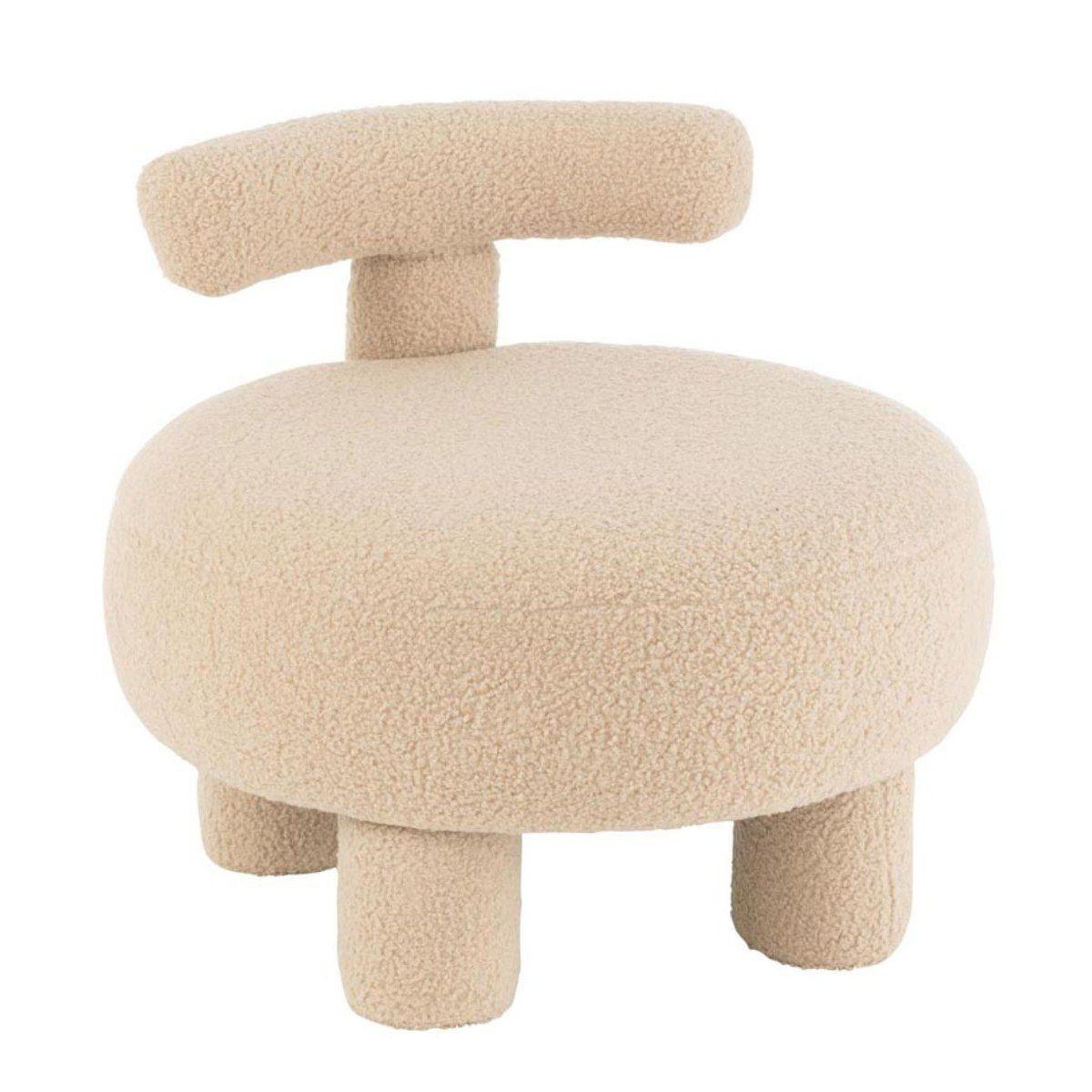 J-LINE Pouf bouclette avec dossier  teddy  52cm beige