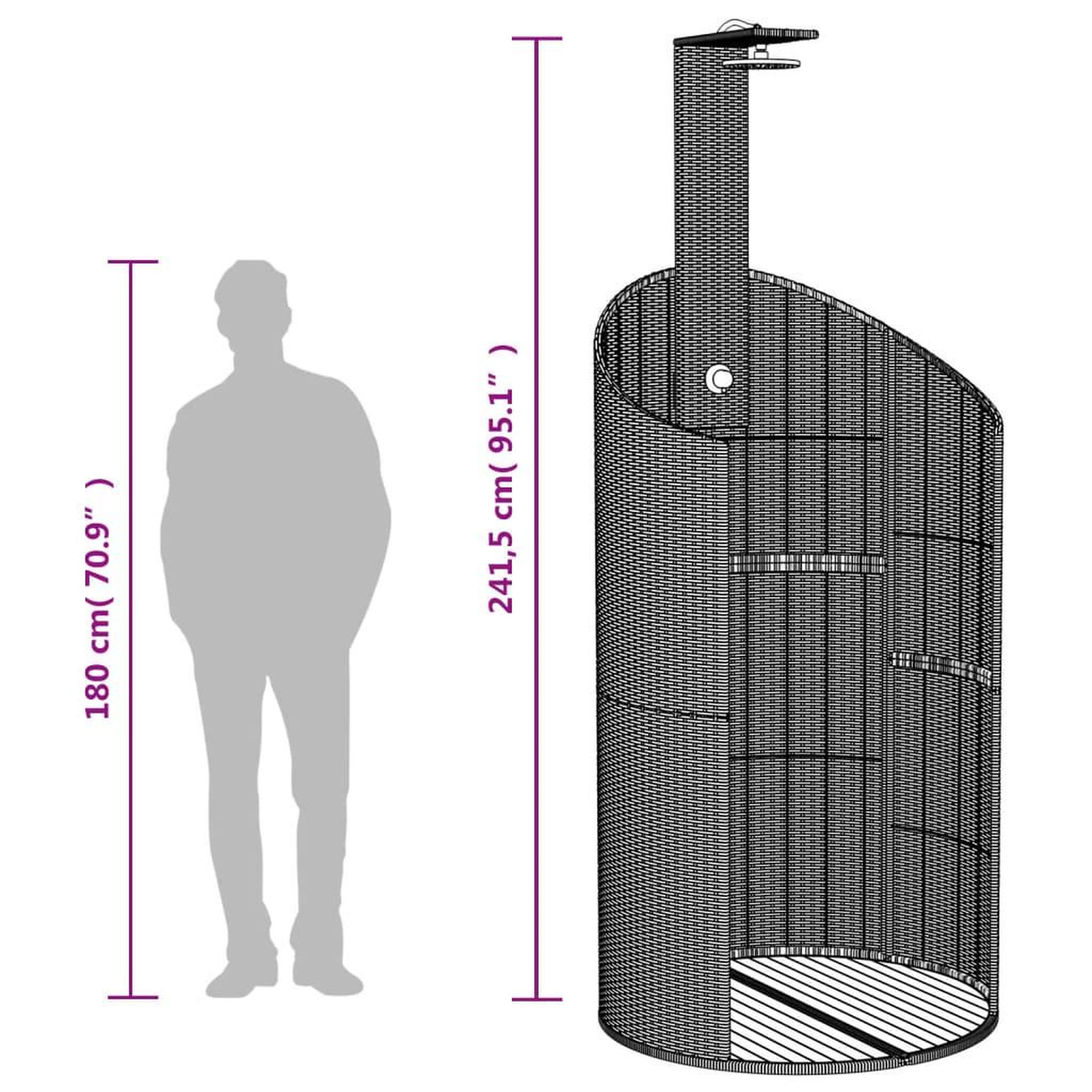 Voir la diapositive 6 : VIDAXL Douche d'exterieur gris 100x100x241,5 cm poly rotin bois acacia