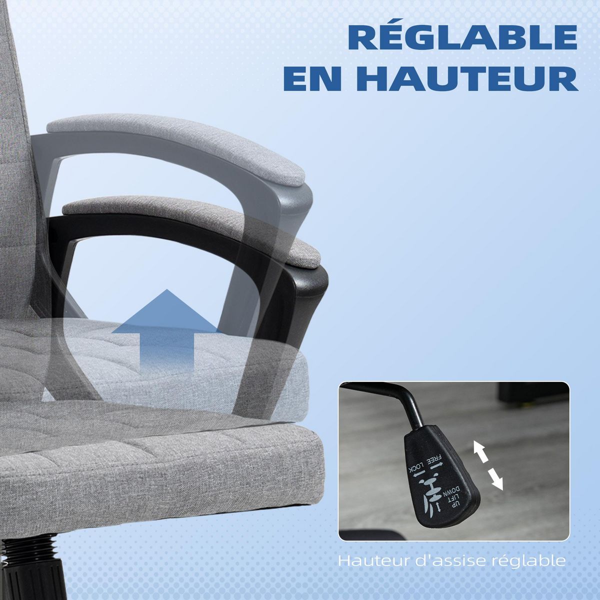 VINSETTO Chaise de bureau design Chesterfield effet capitonné hauteur réglable pivotant 360° tissu gris