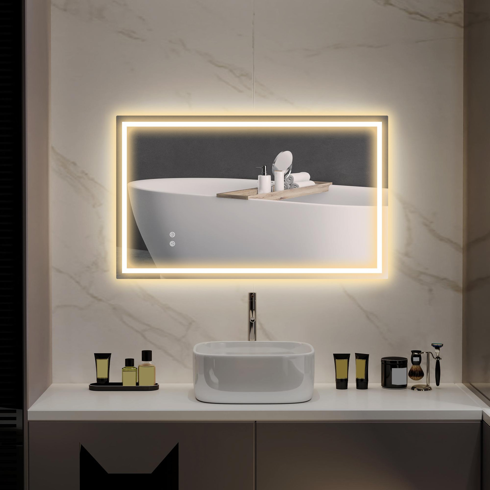 Voir la diapositive 4 : HOMCOM Miroir led mural de salle de bain - 100l x 60h cm - luminosité réglable 3 couleurs - interrupteur tactile - système antibué