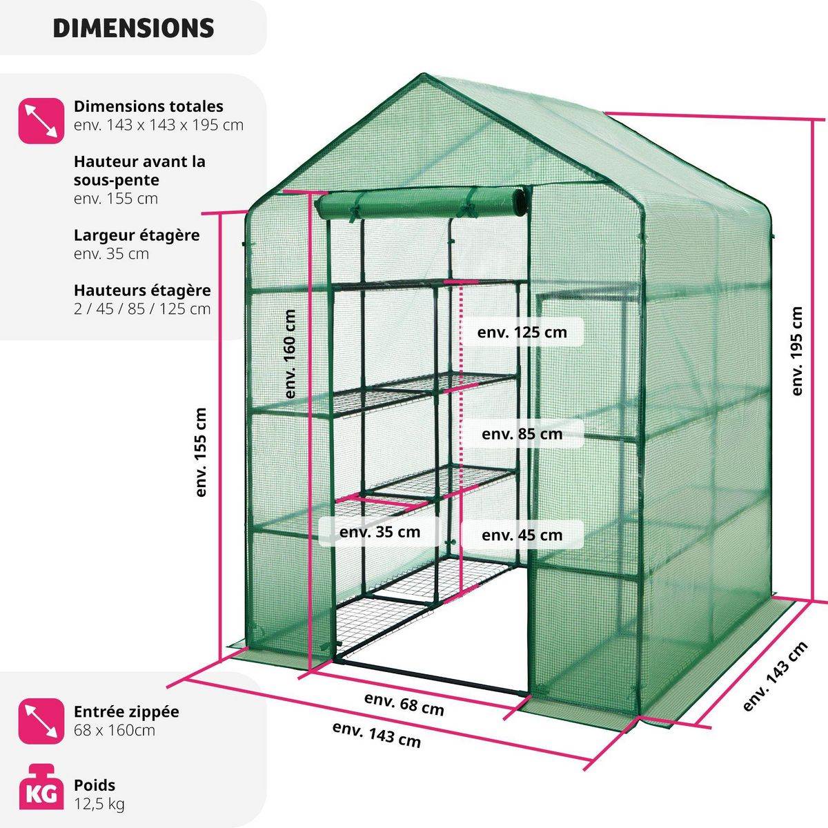 tectake Serre de jardin souple 3,6 m³ avec 16 étagères vert