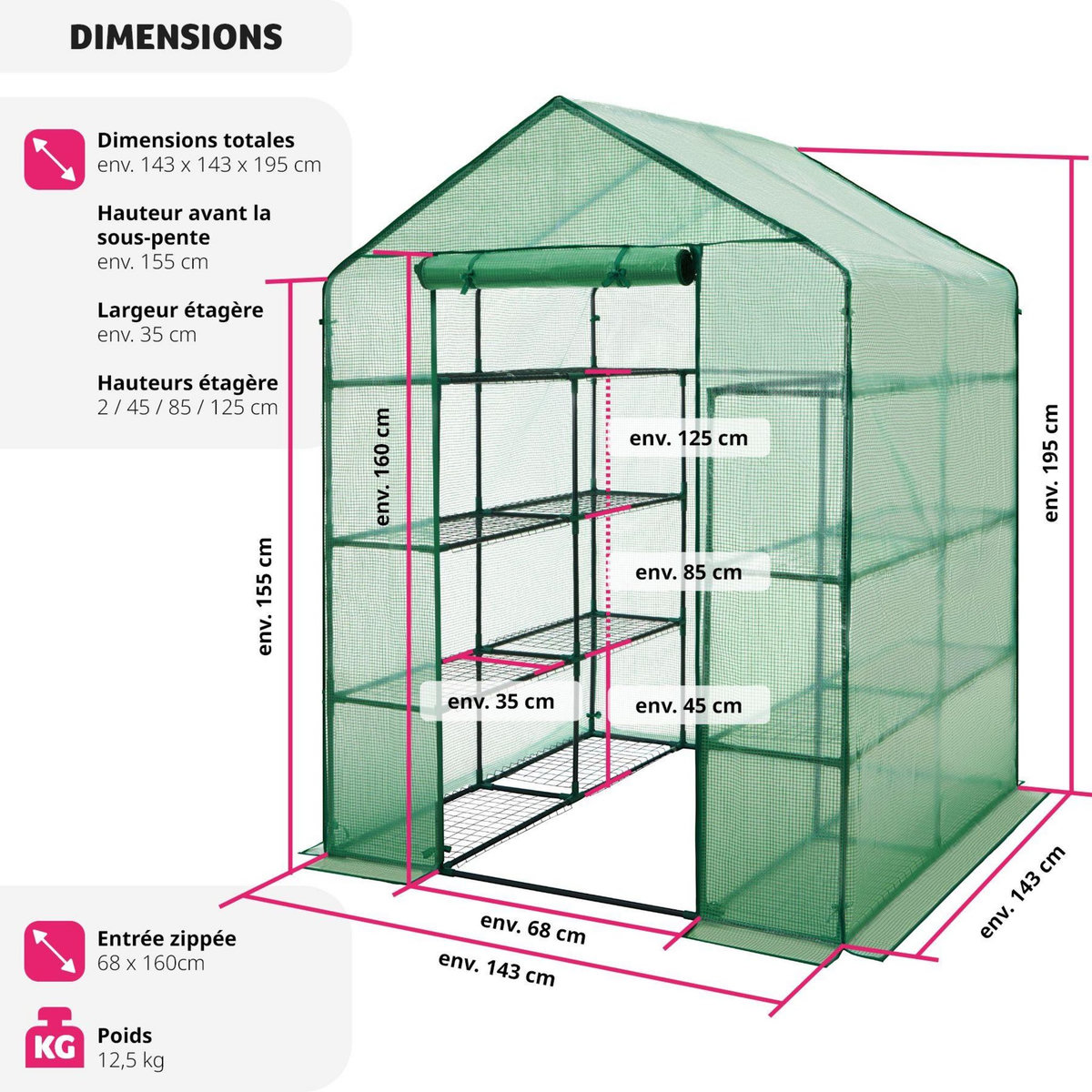 tectake Serre de jardin souple 3,6 m³ avec 16 étagères vert